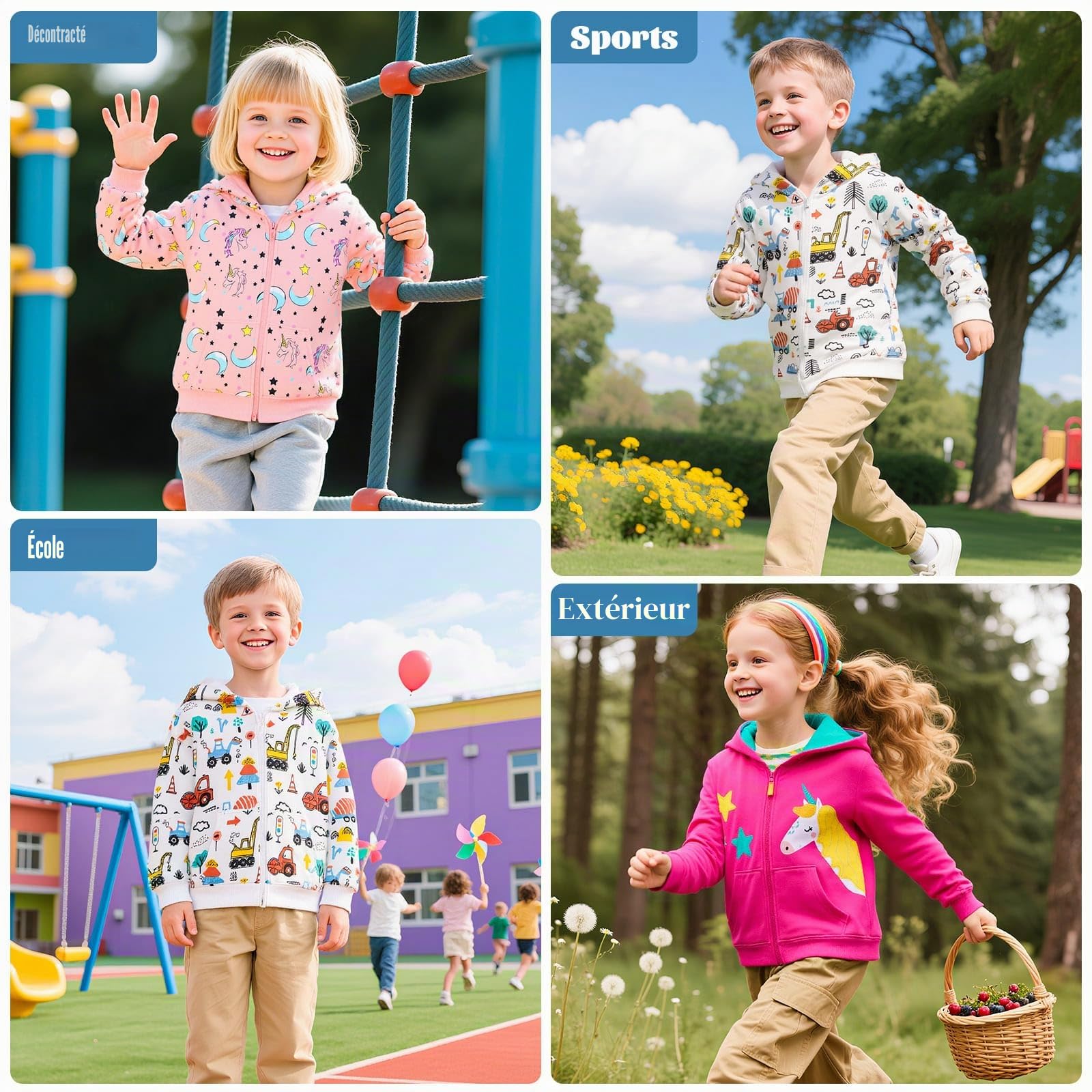 Sweat à Capuche Garçon Fille, Zippé Sweat-Shirt pour Enfants 3-8 Ans | Coton Manteau à Manches Longues, Cheval Tracteur Vestes avec poches, Pull de sport, Automne Hiver Hoodies, École, Extérieur