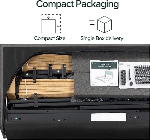 Miniatura 8 de ZINUS Cambril - Base de cama tapizada con listones de bambú sostenibles, no necesita somier, base de colchón, fácil montaje, tamaño Queen