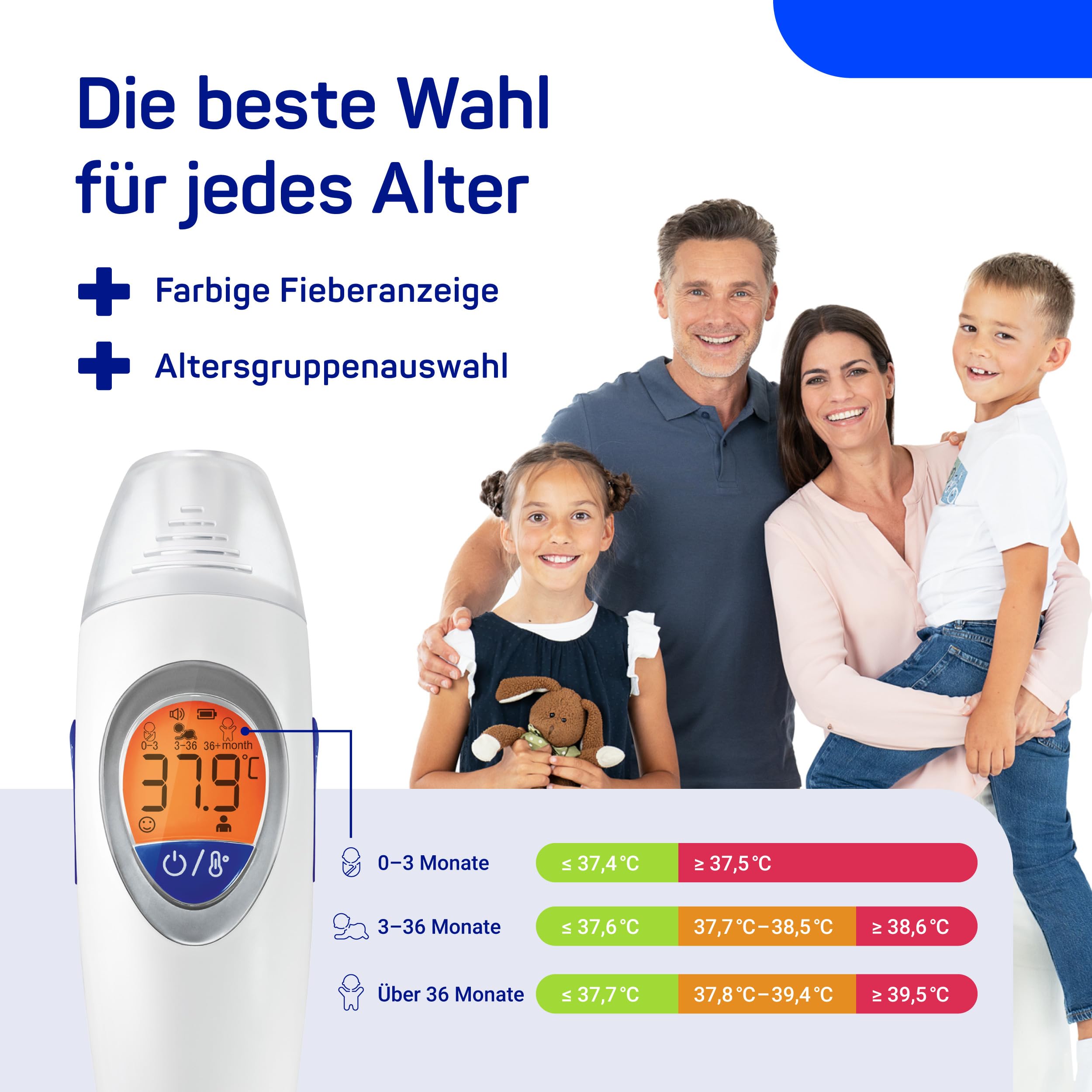 Veroval family Infrarot-Fieberthermometer, Ohr-, Stirn- und Objektmessung