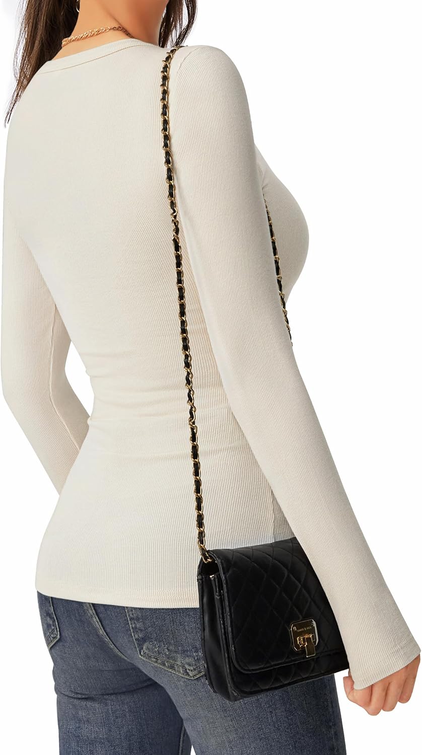 C.O.Z.Y Womens Long Sleeve Shirts Ribbed Crewneck Slim Fit Tops Casual Layering Basic Tee T-Shirt 2025 Fall Outfits - Image 3