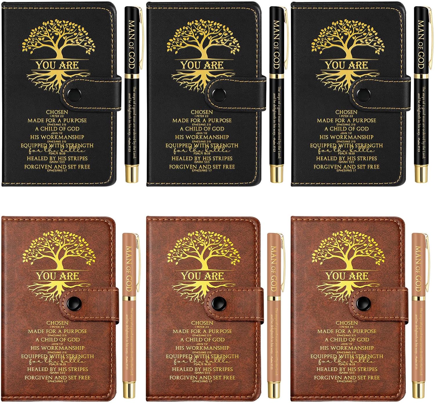 Thenshop 20 Set Mothers Day Christian Gift Leather Prayer Journal Religious Church Notebook Pastor Man of God Notepad with Pen Bible Study Group Baptism Gift for Graduation Dad Men (Brown)