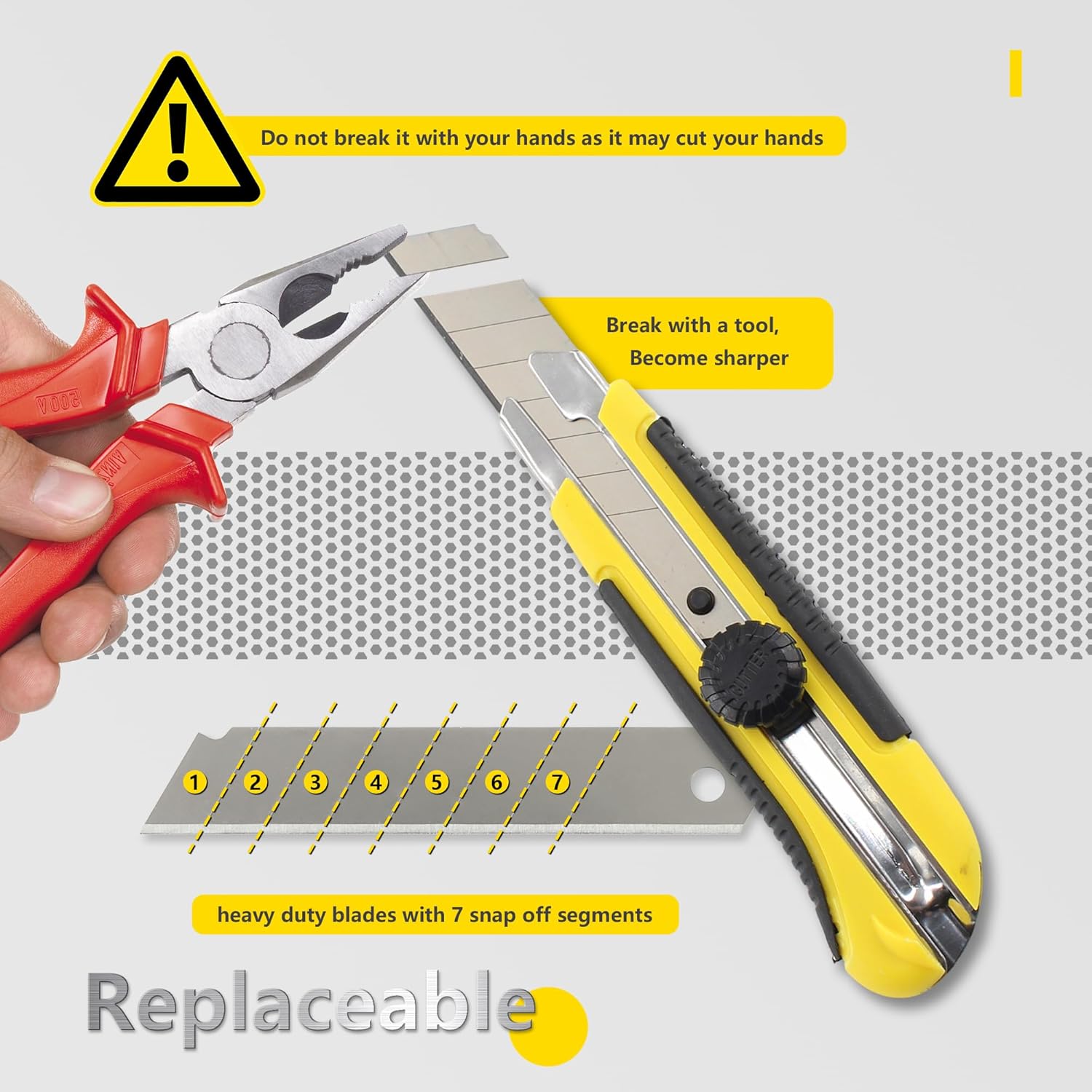 Heavy Duty 25mm Utility Knife, 10pcs SK5 Snap-Off Blades, Locking Retractable Box Cutter with Rubber Anti-Slip Grip, for Cardboard, Boxes, Paper, Leather, DIY Crafts, Home, Office