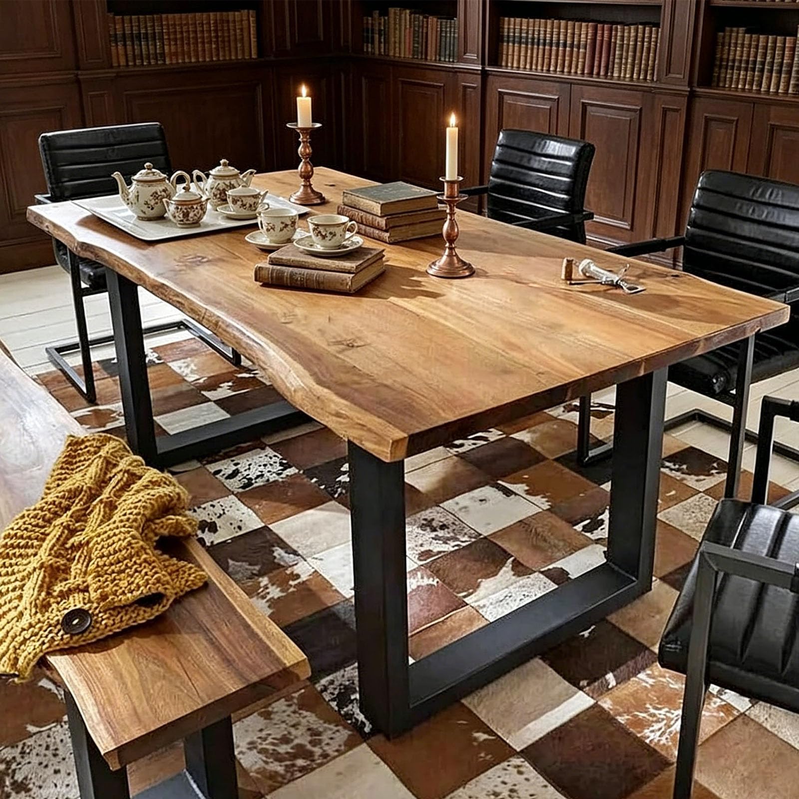 Stół do jadalni z litego drewna – rustykalny stół kuchenny z metalową podstawą Live Ed Farmhouse Sle dla 2-8 osób szer. 199 cm szer. x 80 cm gł. x 75 cm wys. idealny do jadalni
