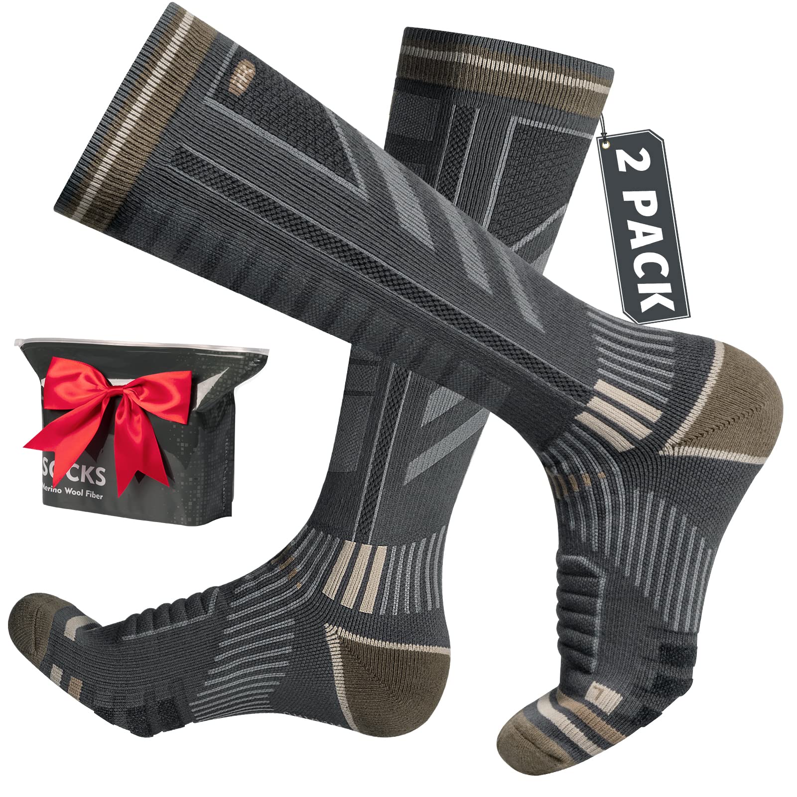 2 Paia Di Calze Sci in Lana Merino Per Uomo, Donna E Ragazzo, Calze Da Sci Snowboard a Compressione, Calze Termiche Sci Alte E Spesse Per Il Freddo, Traspiranti, Ad Asciugatura Rapida, Taglia 35-51