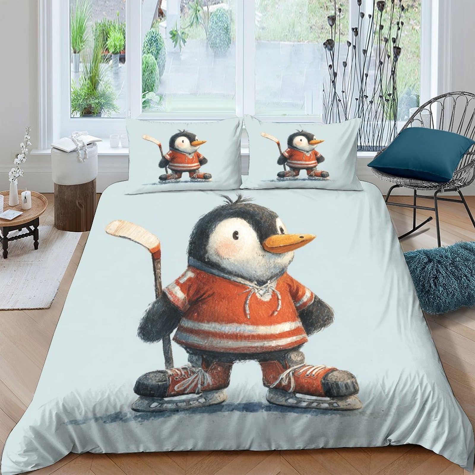 Ctjqhvkz Style-3 3D Printed Hockey Penguin Fitted Sheet Microfiber Soft Non-Slip Cartoon Bed Cover For Bedroom Dorm Decor Single（135X200cm）