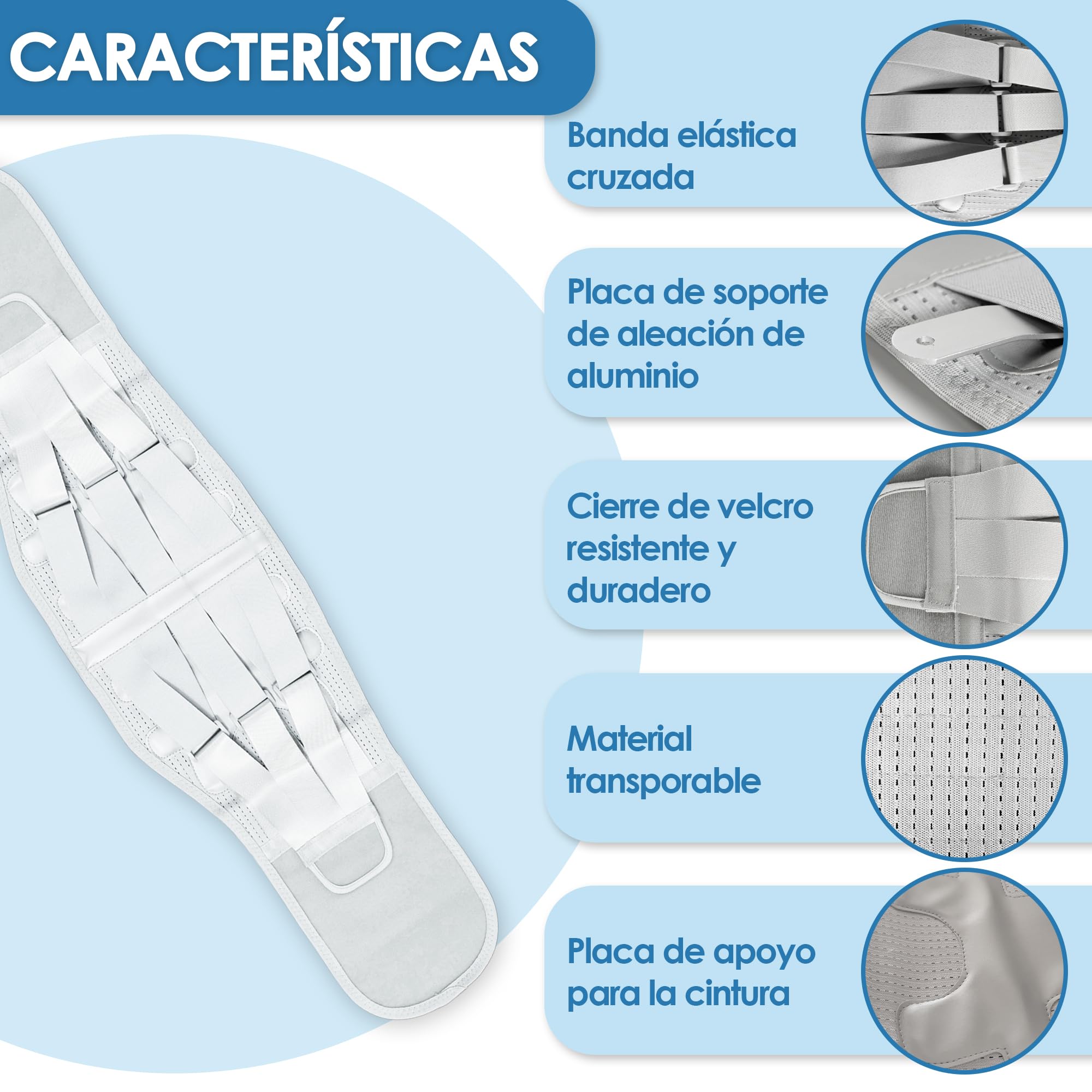 Faja Lumbar Hombre y Mujer con Soporte de Aluminio y Placa de Apoyo para la Cintura. Faja Lumbar con Doble Ajuste y Presión Abdominal, Alivia la Ciática y el Dolor de Espalda. (Talla M)