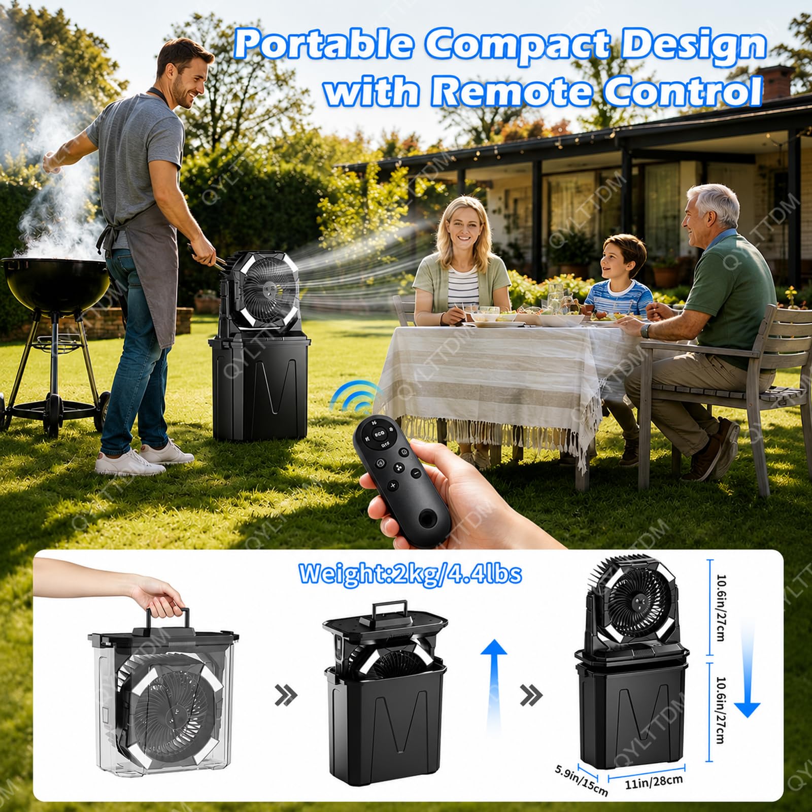 TYH Ventilador Nebulizador Portátil Grande De 10 L, Ventilador Nebulizador De Agua Recargable De 20000 Mah, para Exteriores con Luz RGB, con Control Remoto Y Temporizador