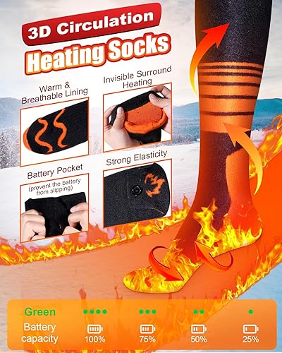 Miniatura 3 de Calcetines térmicos para hombres y mujeres, calcetines térmicos recargables de 4000 mAh mejorados con calefacción de 360, 3 ajustes de calor,