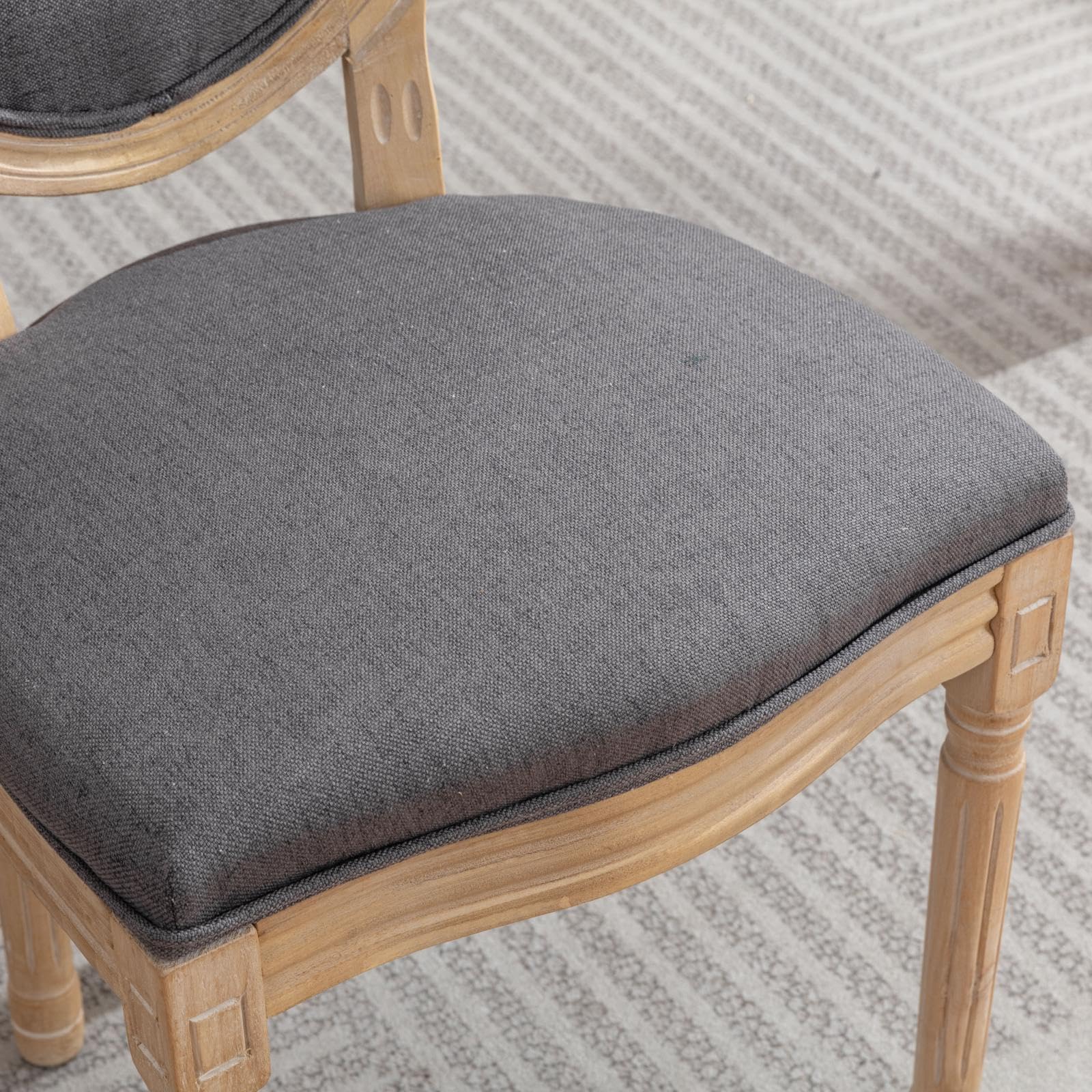 Chaise de Salle à Manger, Lot de 2, Style Campagne Française, Bois Massif de Qualité Supérieure, Assise et Dossier Ovale Entièrement Capitonnés à la Main, Simili Cuir
