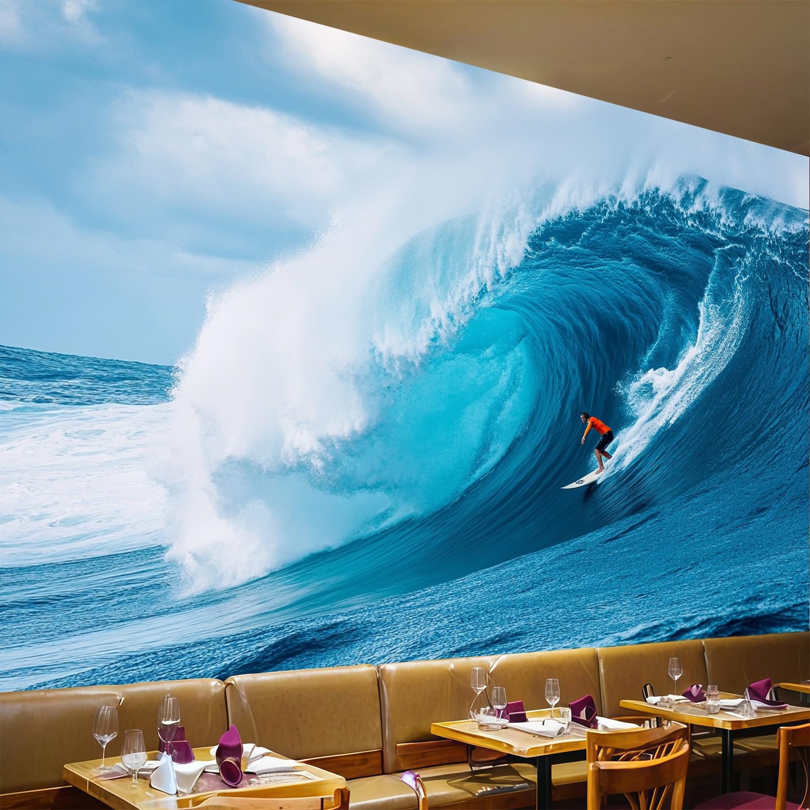 Papier peint intissé surfeurs bleu xl pour salon et chambre