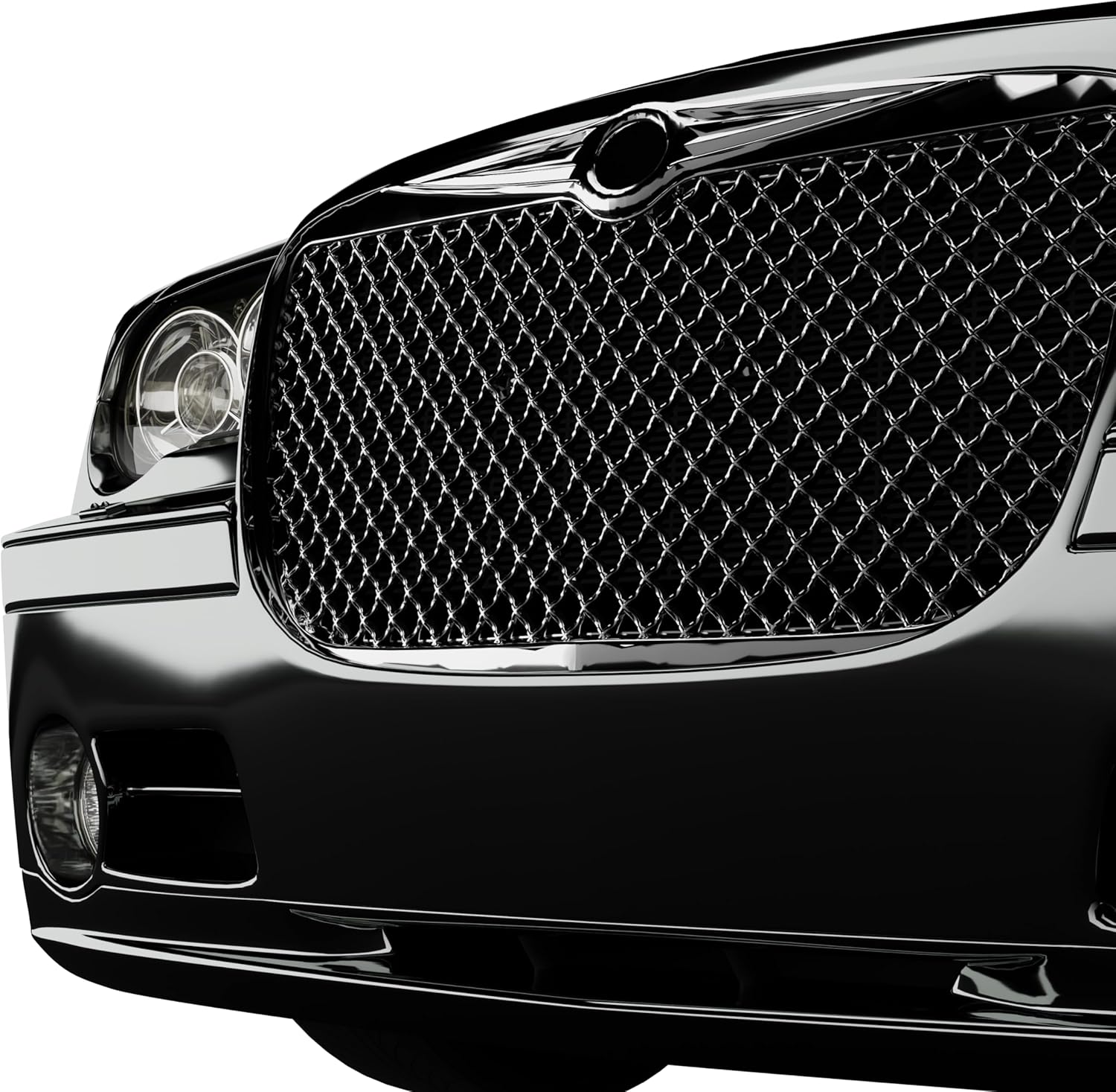 Armordillo Mesh Style Front Grille|Compatible With 2004 2005-2010 Chrysler 300 / 300c / 300 Touring/Limited/SRT-8|8719459|Piano Black|Front Hood Bumper Grille