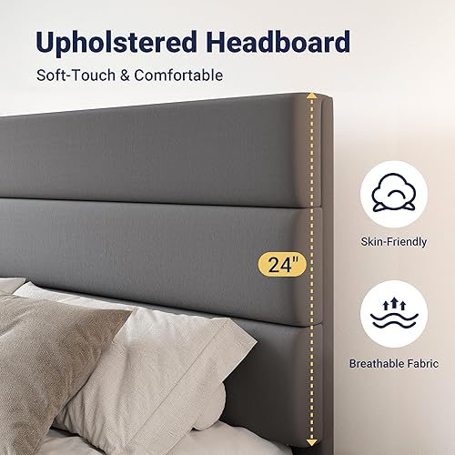 Miniatura 4 de Allewie Base de cama moderna de tamaño matrimonial con 4 cajones de almacenamiento y cabecera tapizada de terciopelo, soporte de listones de madera,