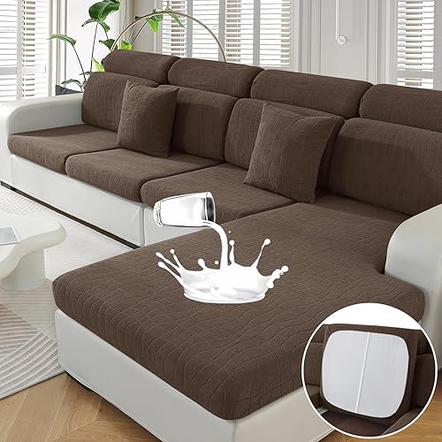 Miniatura 20 de MAXIJIN Fundas impermeables para cojines de sofá de 4 piezas para sofá seccional, funda deslizable para asiento, funda elástica para sofá seccional