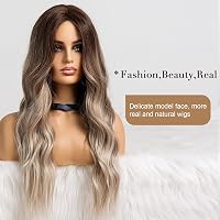 HAIRCUBE Hosszú Hullámos Paróka Nőknek - Hamuszőke Természetes Hatású Műhaj Középen Elválasztva, Légáteresztő Hálóval Hétköznapi és Alkalmi  3
