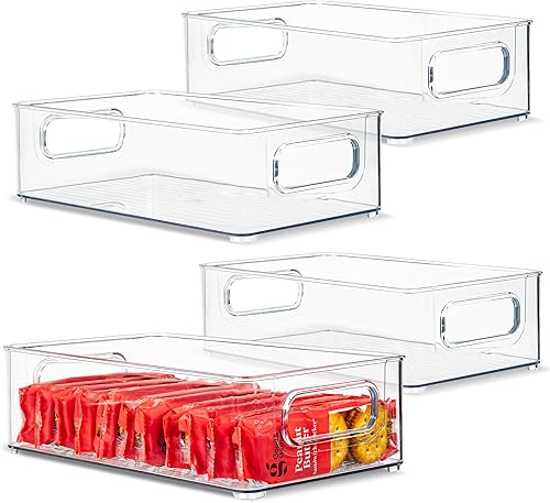 Miniatura 50 de Paquete de 4 contenedores de plástico transparentes con asas para organizar cocina, despensa, refrigerador, congelador, despensa, armario, baño. 14