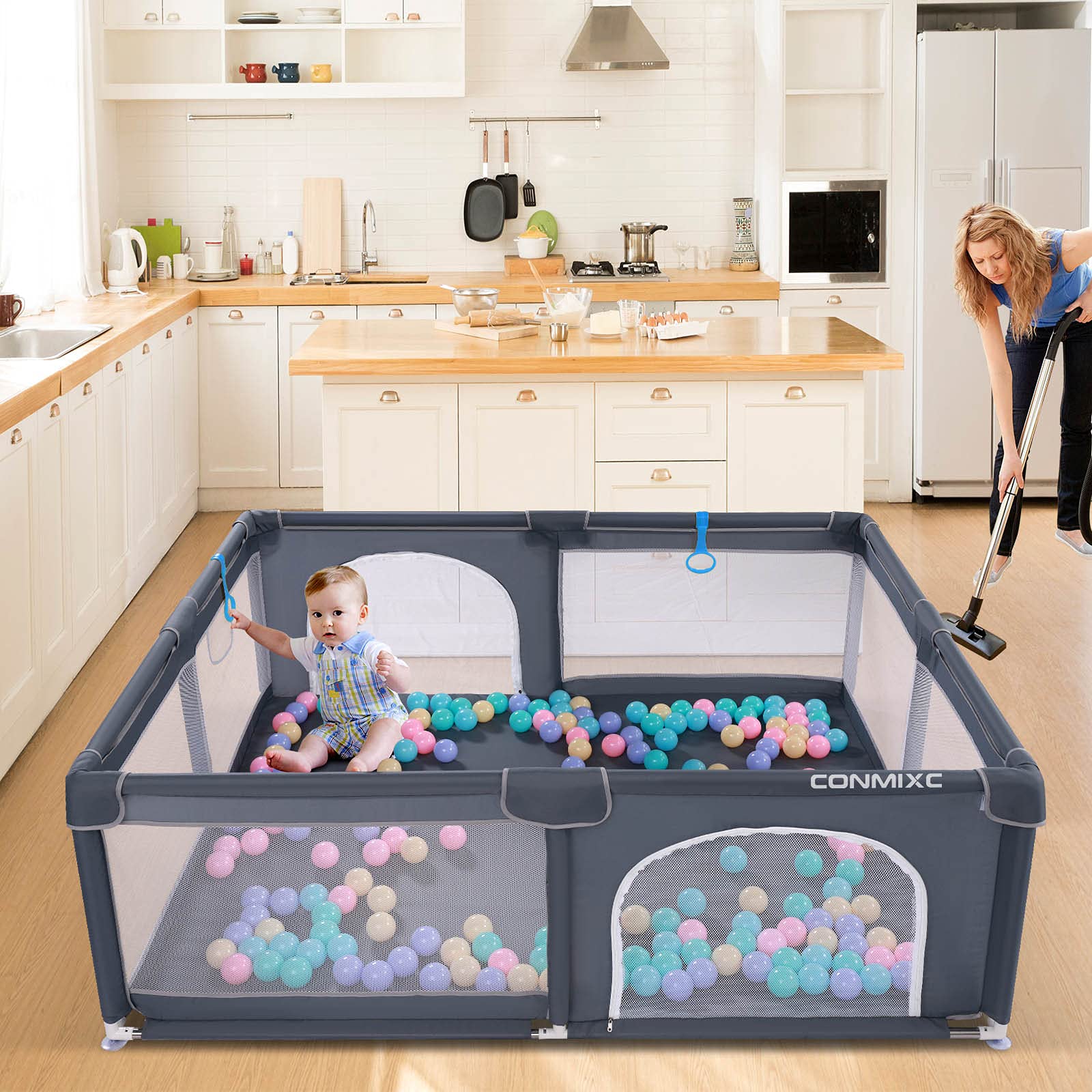 Buy Baby Playpen 72” x 59”, CONMIXC Extra Large See Through Play Pen