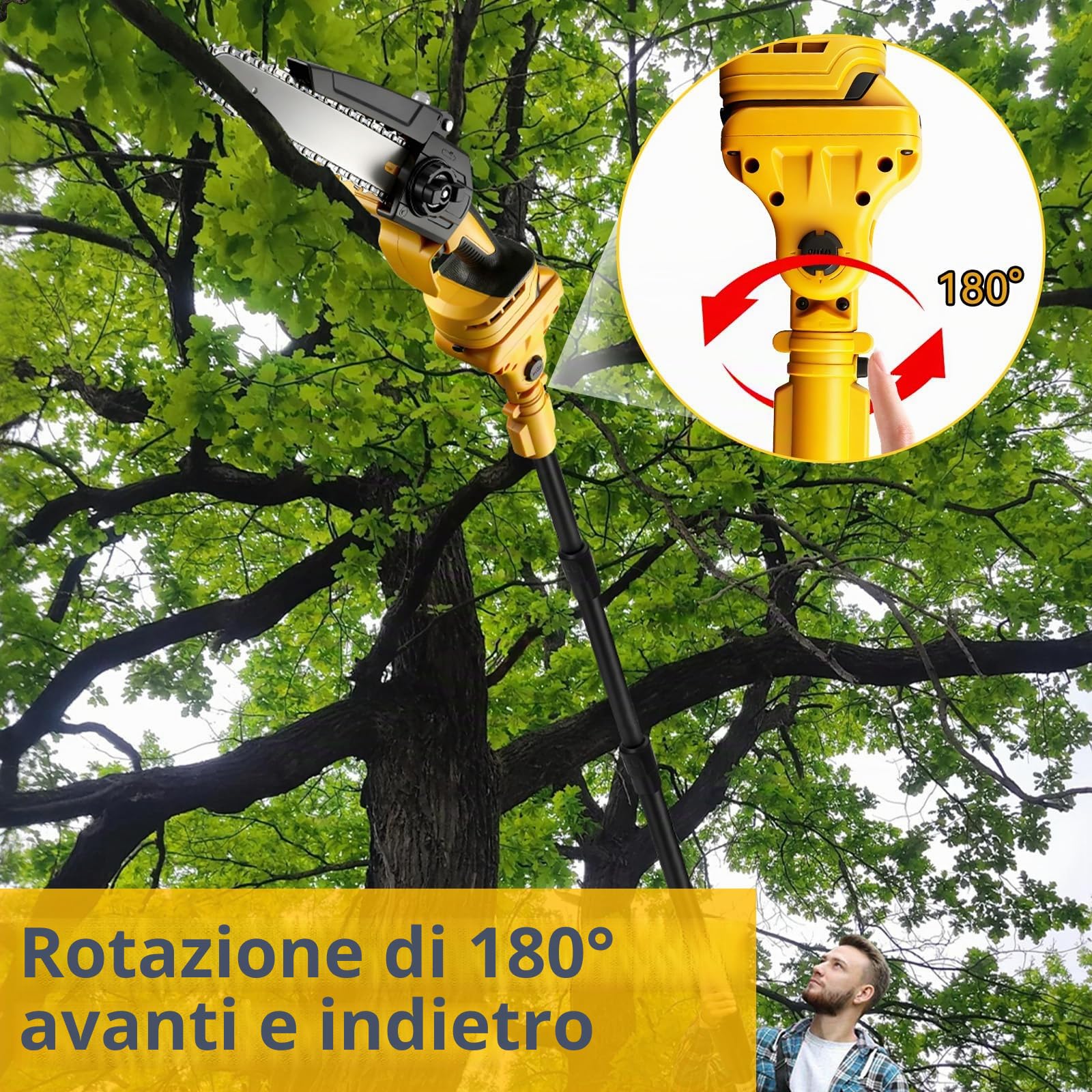 Roadtime Sega a catena telescopica a batteria 2 in 1 & 8 pollici per DeWalt 20 V (senza batteria), sega da potatura senza spazzole con 2 catene di ricambio, per rami degli alberi, taglio del legno