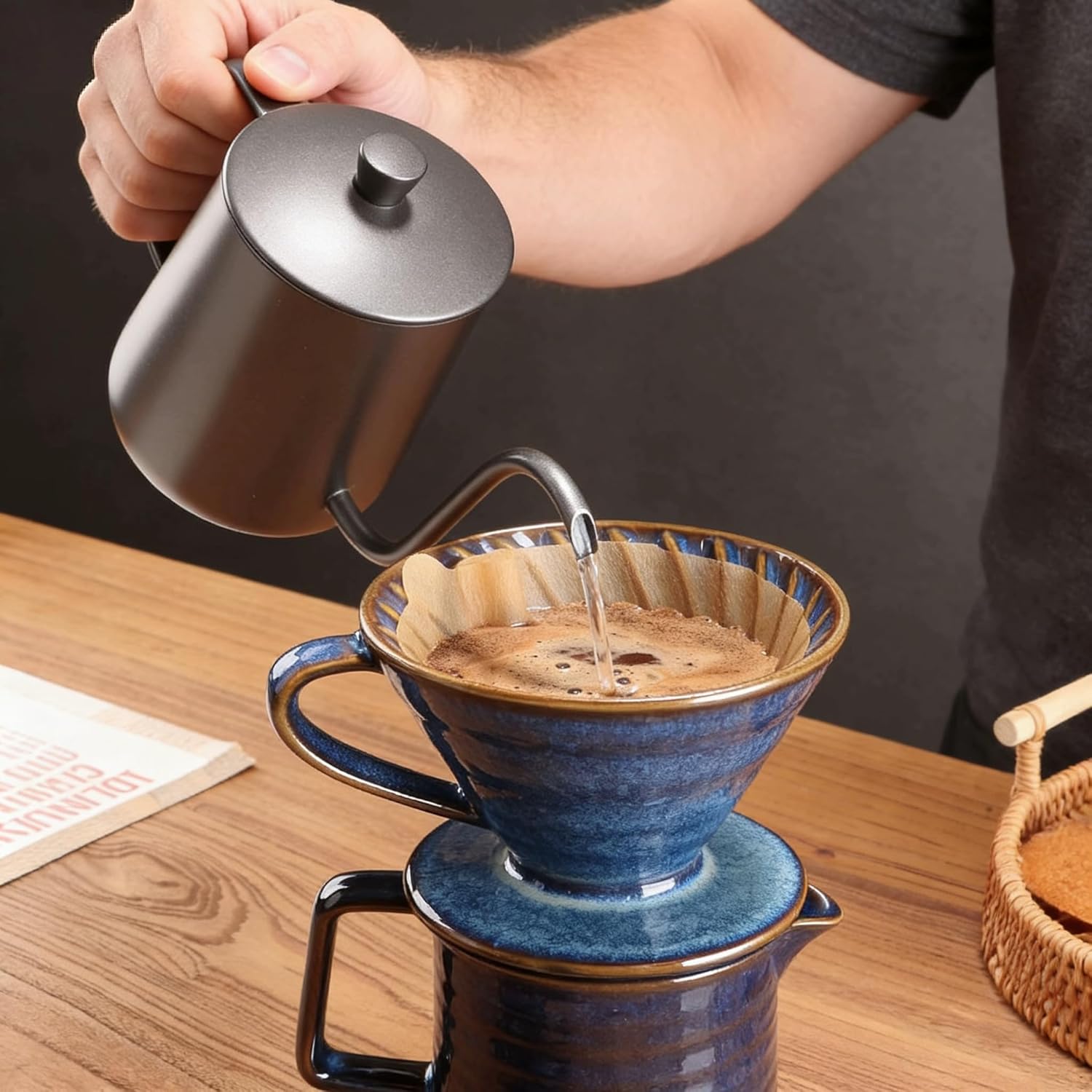 Ceramic coffee dripper, starry blue V20 pour-over coffee pot, 450ml pour-over coffee dripper