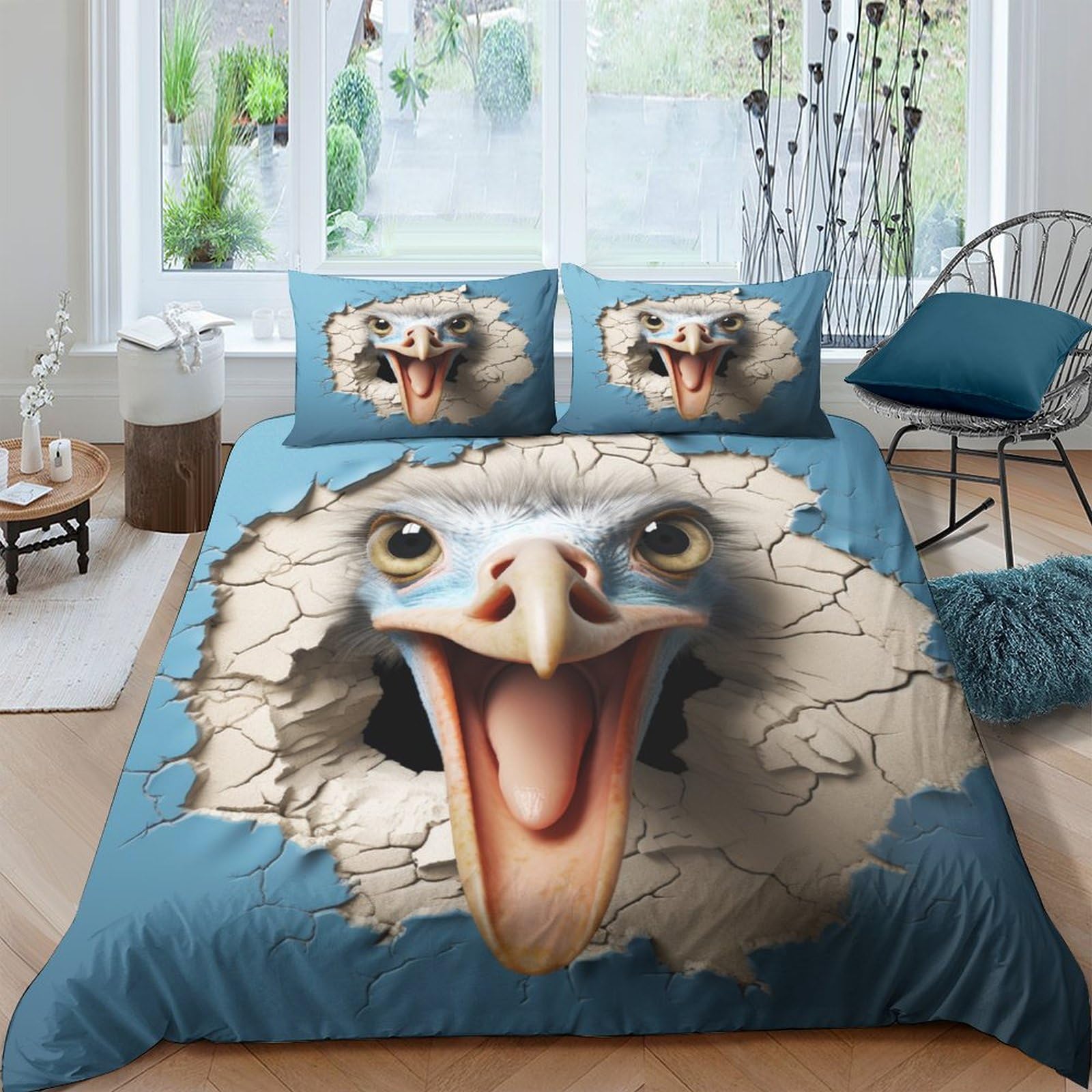Housse de couette autruches 3D pour chambre d'enfant et ado facile d'entretien
