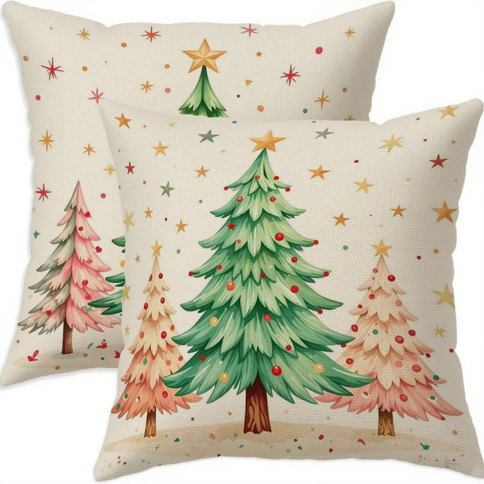 Housse de coussin 75x75 cm imperméable en lin vert pour salon lot de 2