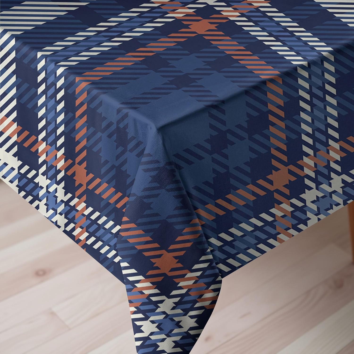 Ambesonne Checkered Tablecloth, Abstract Striped Design Scottish Culture Inspired Celtic Fashion, Rectangular Table Cover for Dining Room Kitchen Decor, 52" X 70", Night Blue