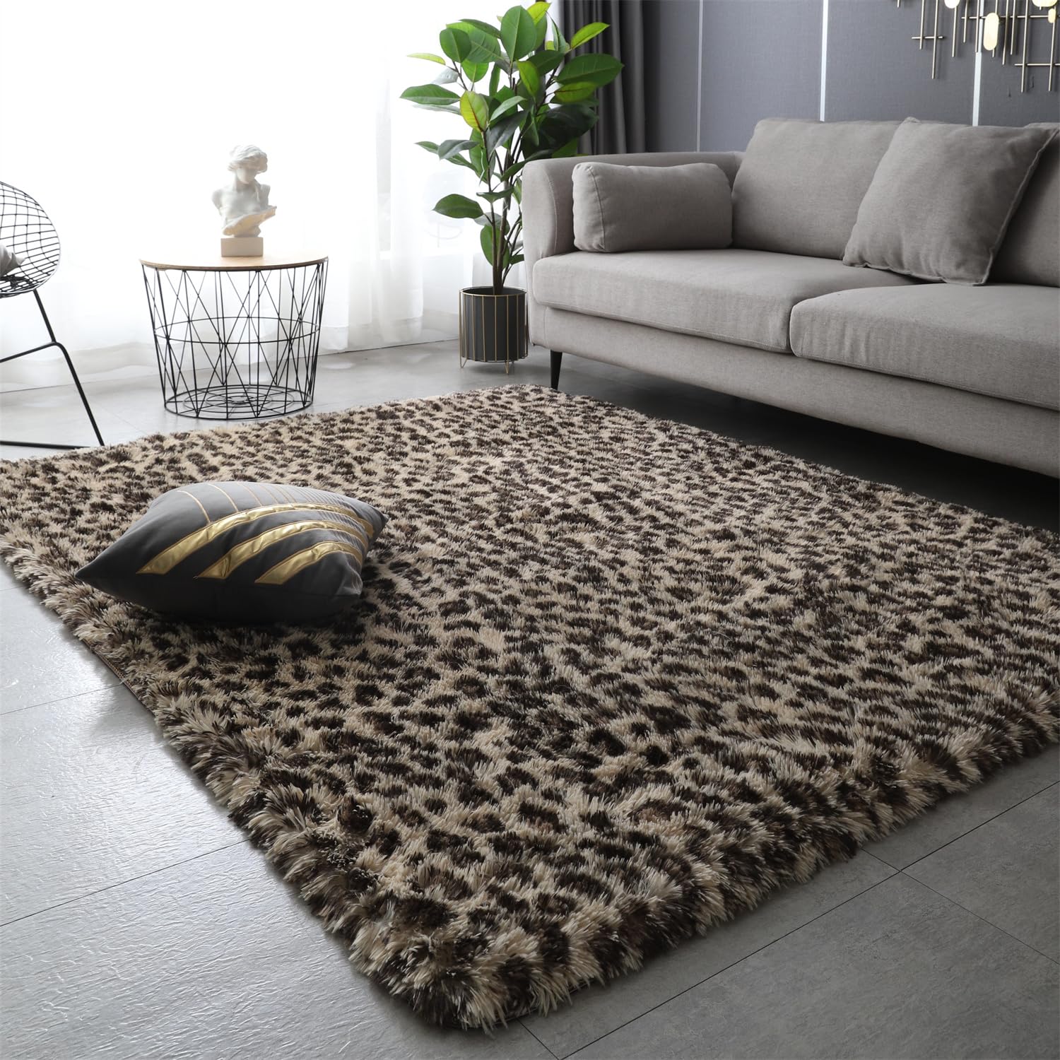 Aexpath Rugs Living Room, Beige Leopard Print,100x160 cm, Thick Luxurious Soft High-Pile Rug Carpet, Tie-Dye Area Rug, for Indoor Living Rooms, Bedrooms, and Hallways, Hand Washable, Fade-Resistant โ image 1
