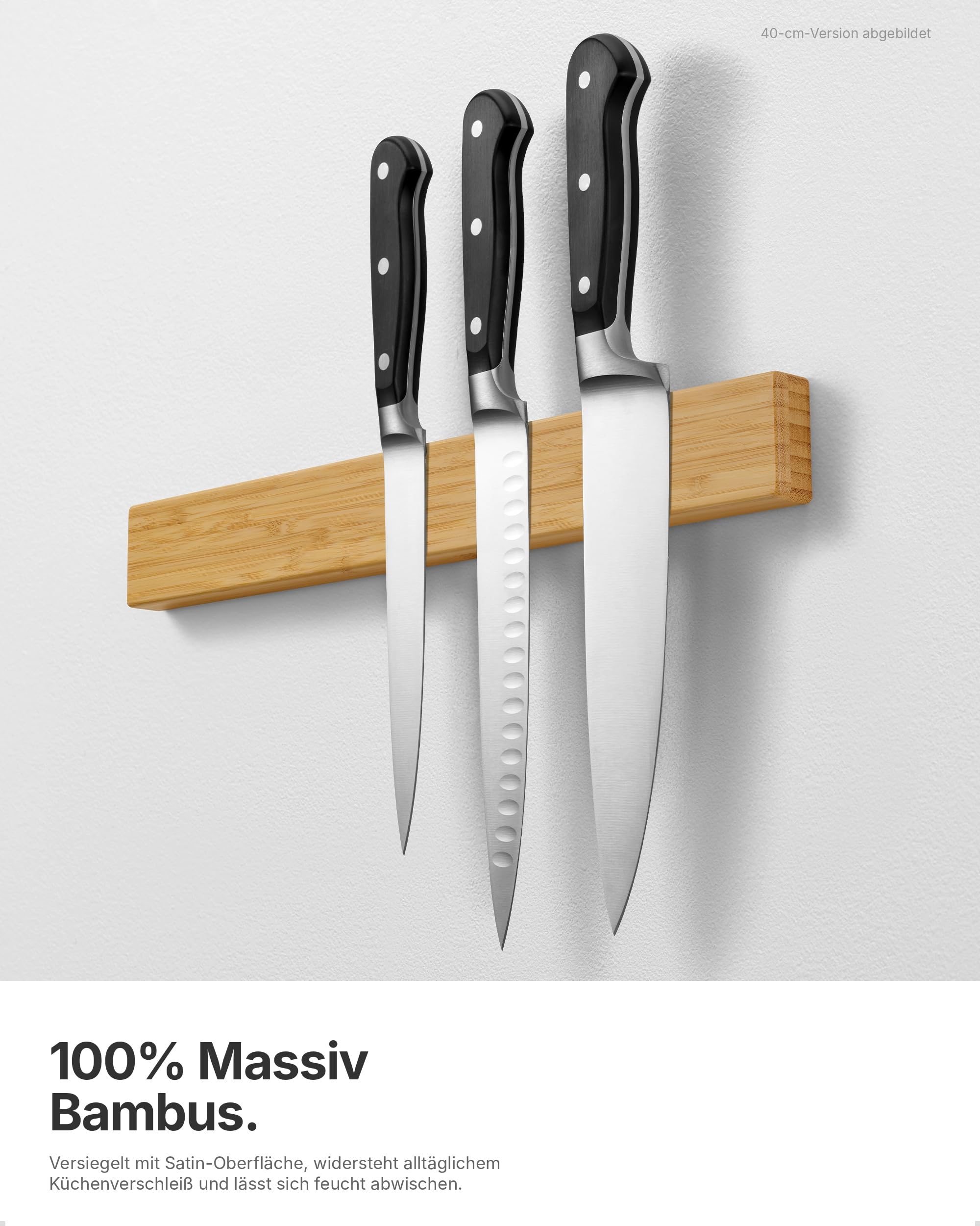 LARHN Magnetleiste Messer Neodym - Bambus, 60 cm - Messerhalter Magnetisch