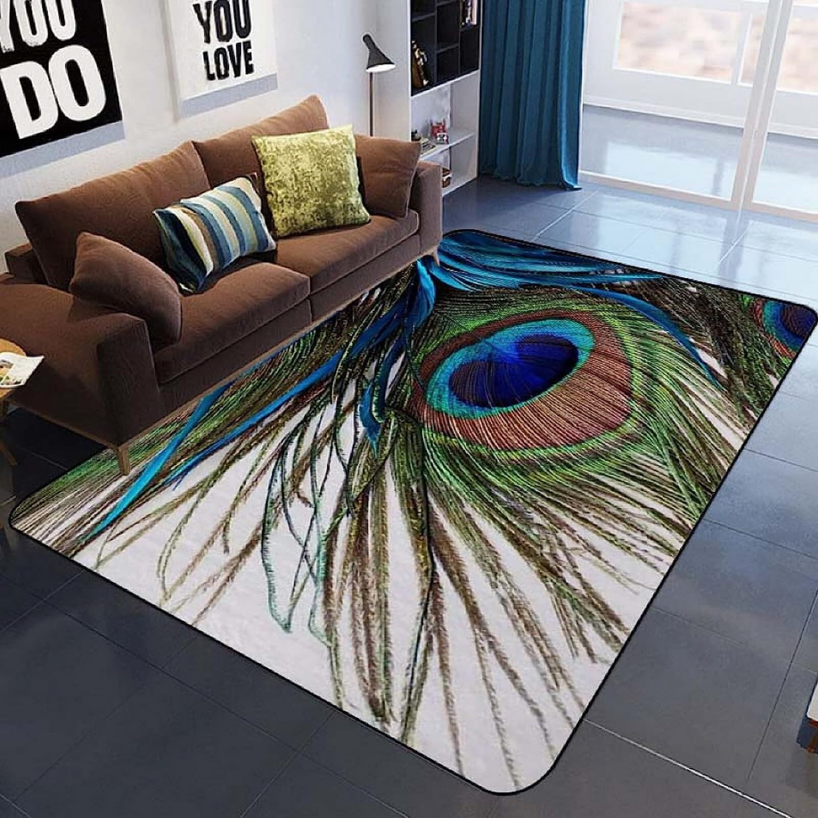 Modern Rug Animal Peacock Feather Washable Living Room Rug Non-Slip Soft Accent Carpet Area Rugs 120 X 160 Cm Floor Carpet For Living Room Bedroom Home Office Dining Room Kitchen Decor-3304603369012 — image 1