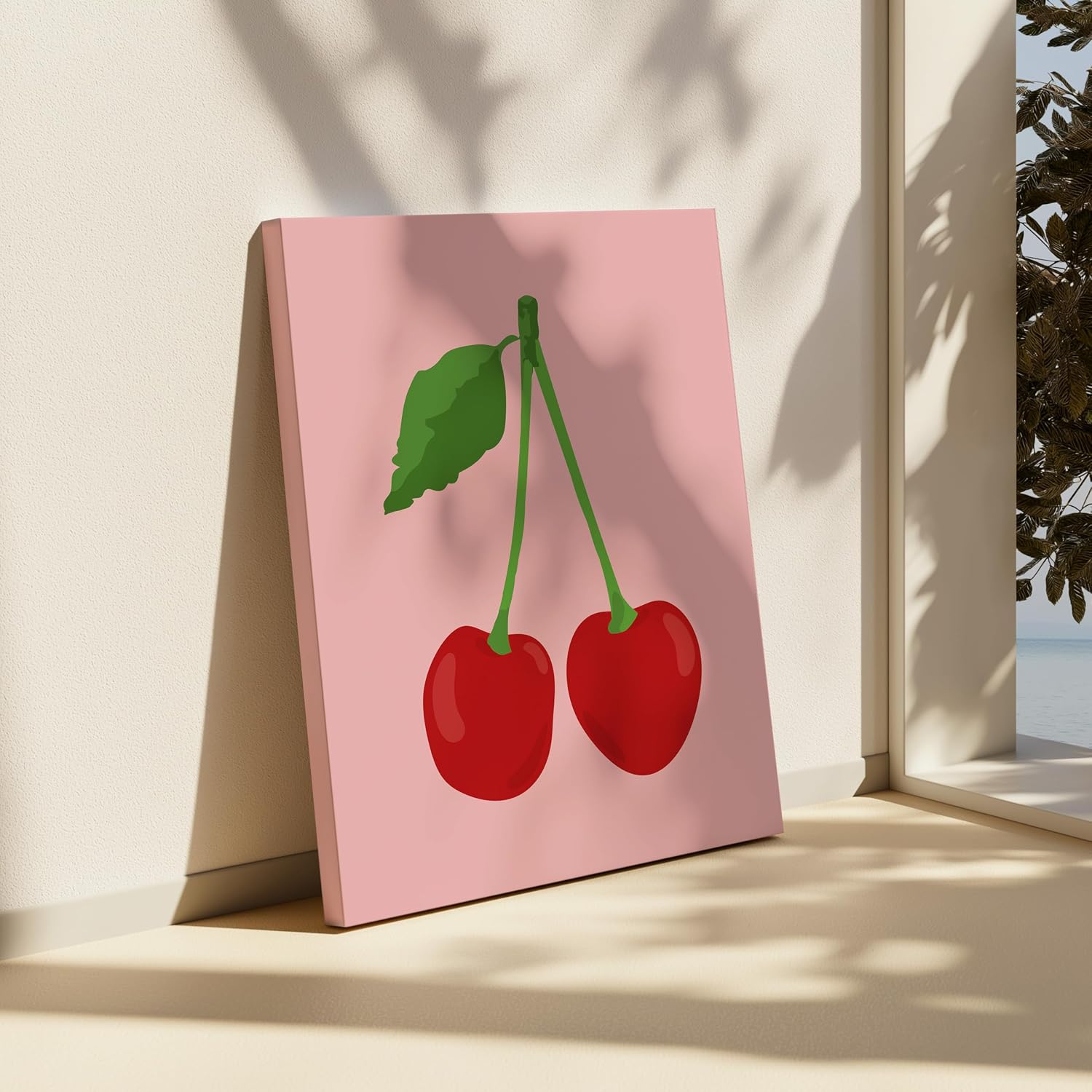 Poster Master Cherries Print - Retro Cherry Canvas - Trendy Fruit Art - Minimal Preppy Wall Design - Food & Drink Art - Aesthetic Kitchen or Restaurant Wall Decor - 8x10 STRETCHED Canvas