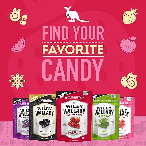 Miniatura 6 de Wiley Wallaby Paquete variado de dulces de regaliz clásicos de 24 onzas con sabor a sandía, estilo australiano, suaves y masticables, paquete de 2