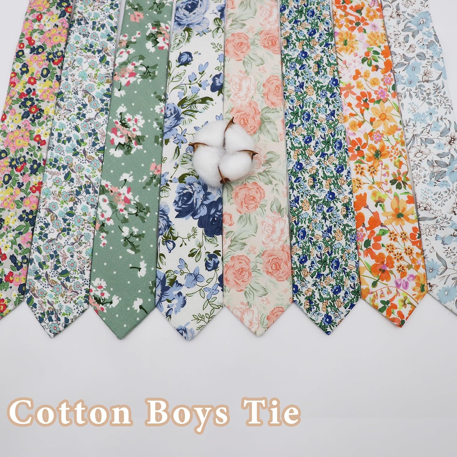 LJBFNN Boys Tie, Floral Necktie for Children Cotton Kids Ties Self-Tie School Ties for Wedding Graduation Uniform Party