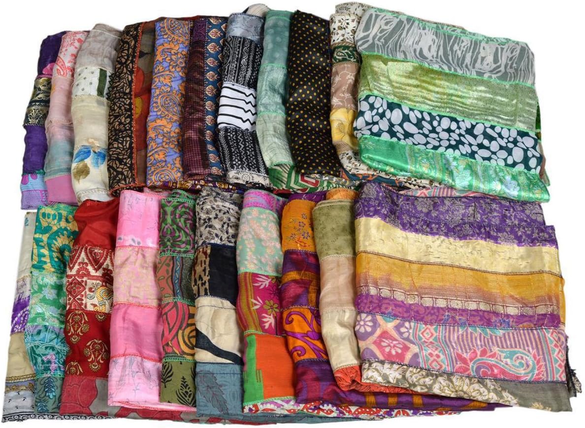 Mango Gifts Lot of 5 Sari Fabric Handmade Multi-color Women Scarves, Assorted, Wholesale Lot - Elevate Your Style with Vibrant Scarves for Any Occasion! Experience Fashion with Every Wear!