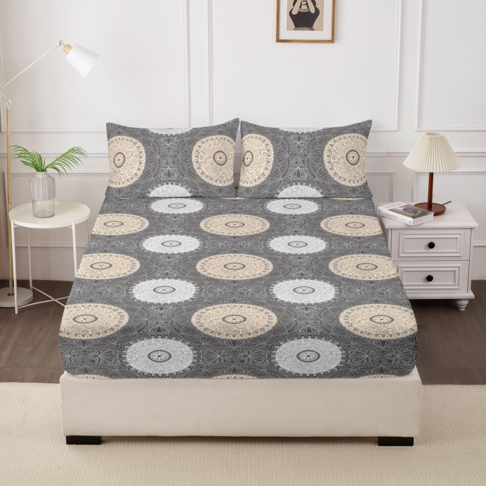 FCLDESHOP Deep Pocket Mattress Topper Cartoon Printed Polyester Fiber Bedding Fitted Sheets Suitable for Mattress Covers with 12