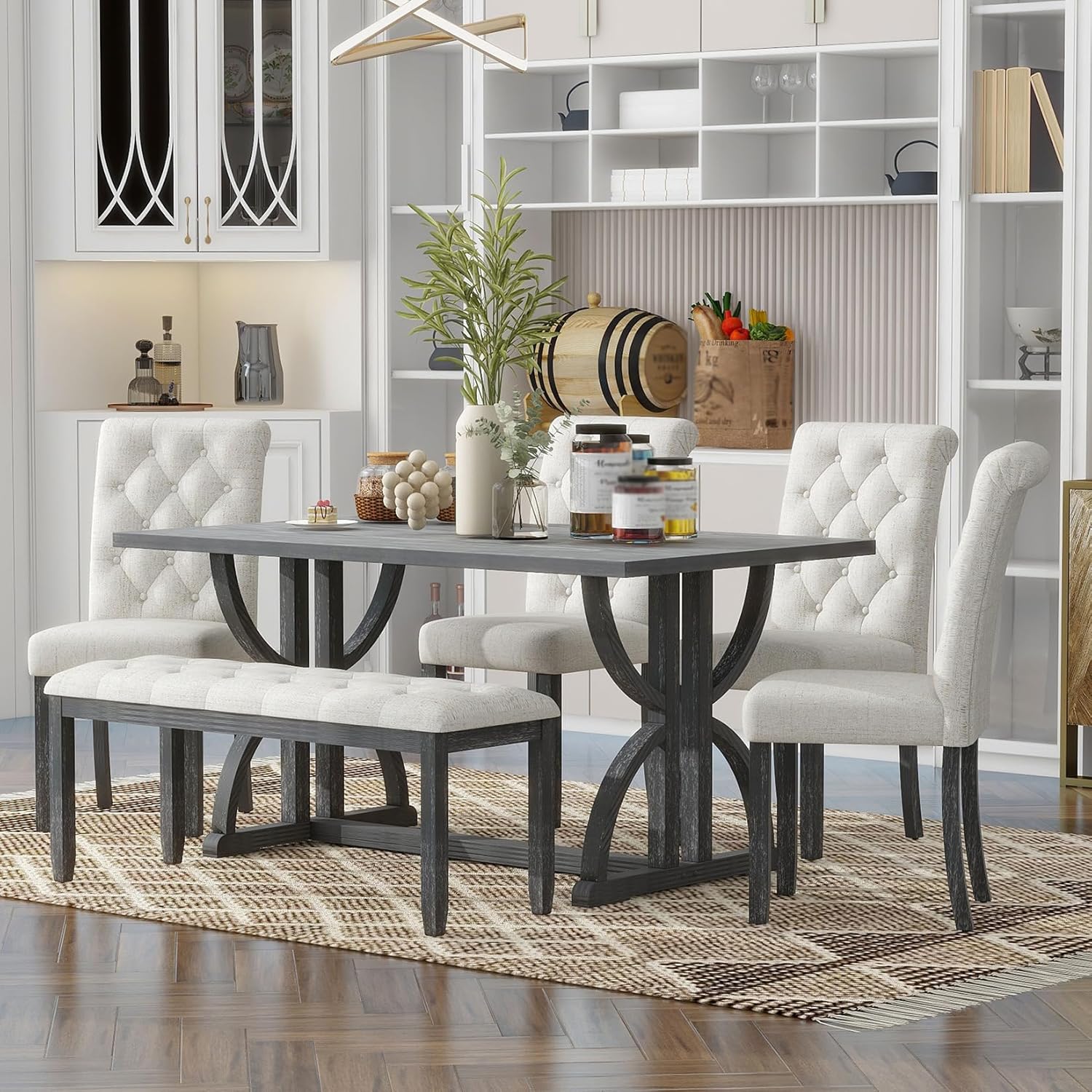 Amazon.com - 6-Piece Retro Dining Table Set, 60" Rectangular Kitchen ...