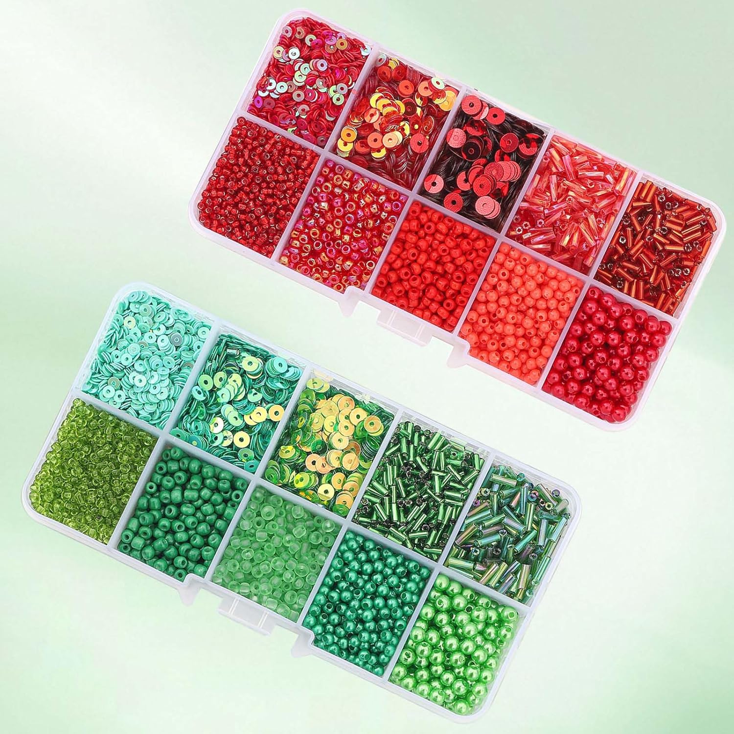 Green Glass Seed Beads Tube Beads Set, 10 Types Assorted Glass Beads with Sequins for Jewelry Making, Seed Bead Kit for DIY Bracelets, Necklaces, Waist Bead Making Kit Craft Supplies (Green) - Image 3