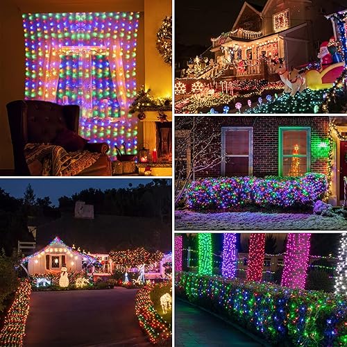 Miniatura 6 de A-OKHOSE Luces de red de Navidad, 360 luces LED de 12 x 5 pies, cable transparente, impermeable, conectables, con 8 modos, luces de Navidad al aire