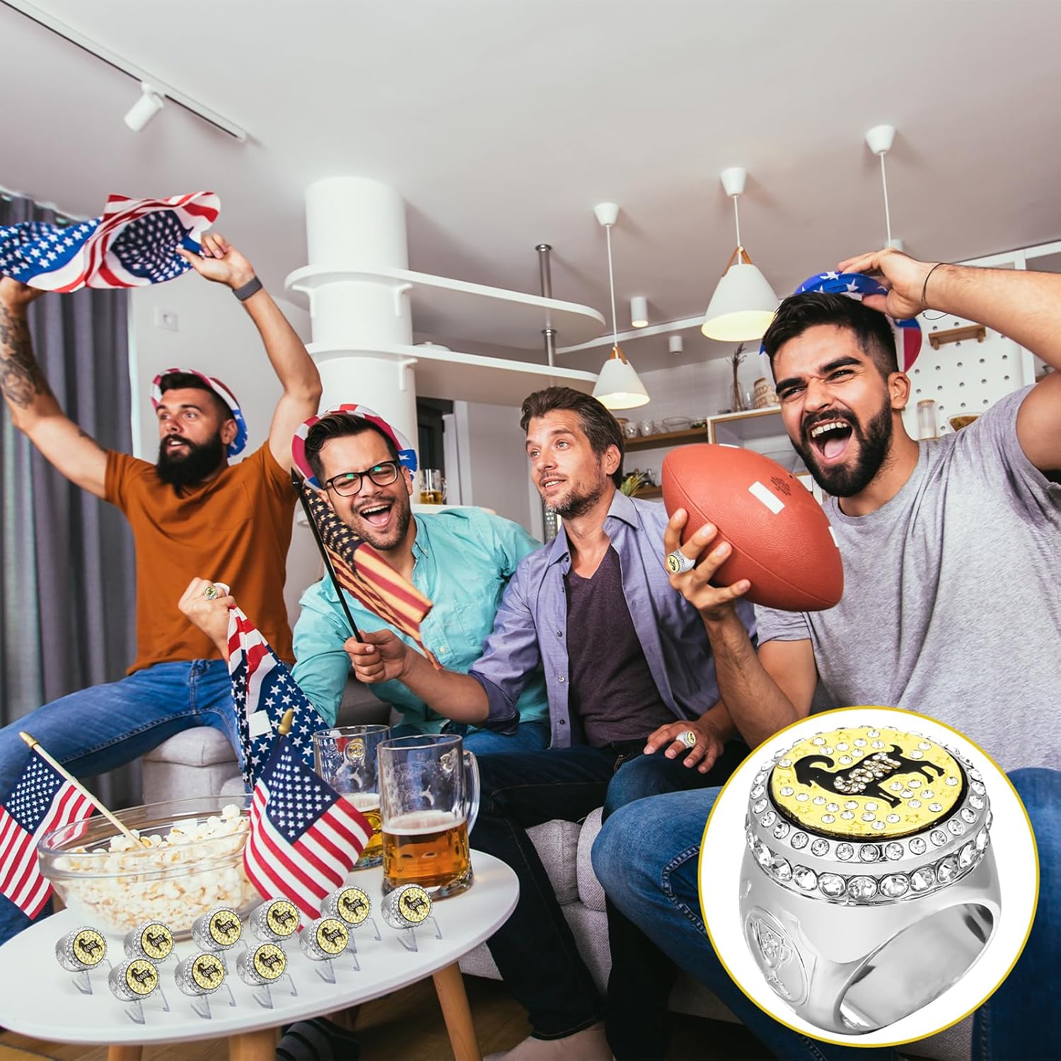 Tondiamo 12 Set Goat Championship Trophy Ring Award Gift with Acrylic Stand Greatest of All Time Champ Ring Football Turnover Trophy Award for Sport Event Tournament or League Champion Winner