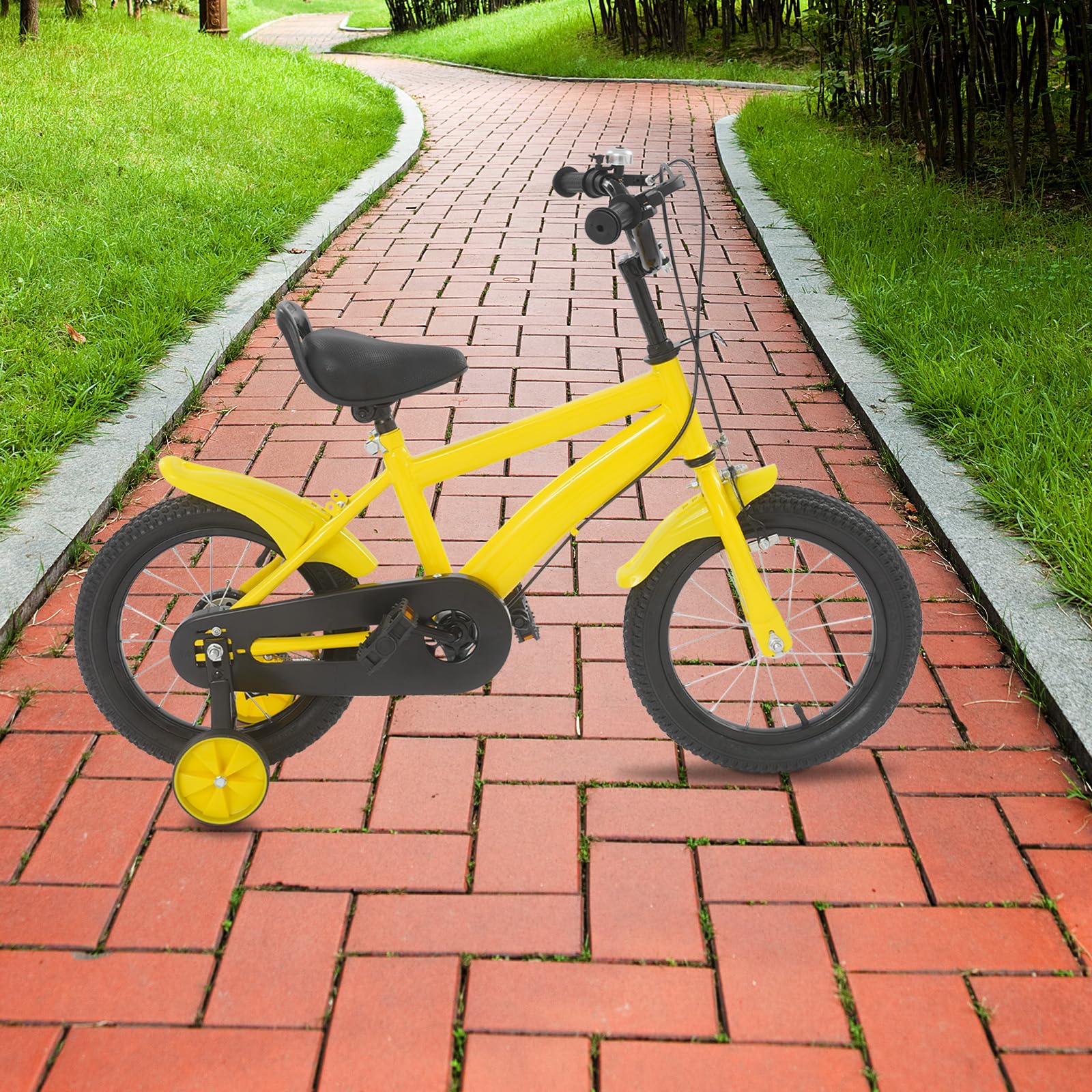Bicicletta per bambini da 14 pollici, da 3 a 6 anni, per ragazze e ragazzi, con parafango e freno combinato anteriore e posteriore, in acciaio al carbonio di alta qualità