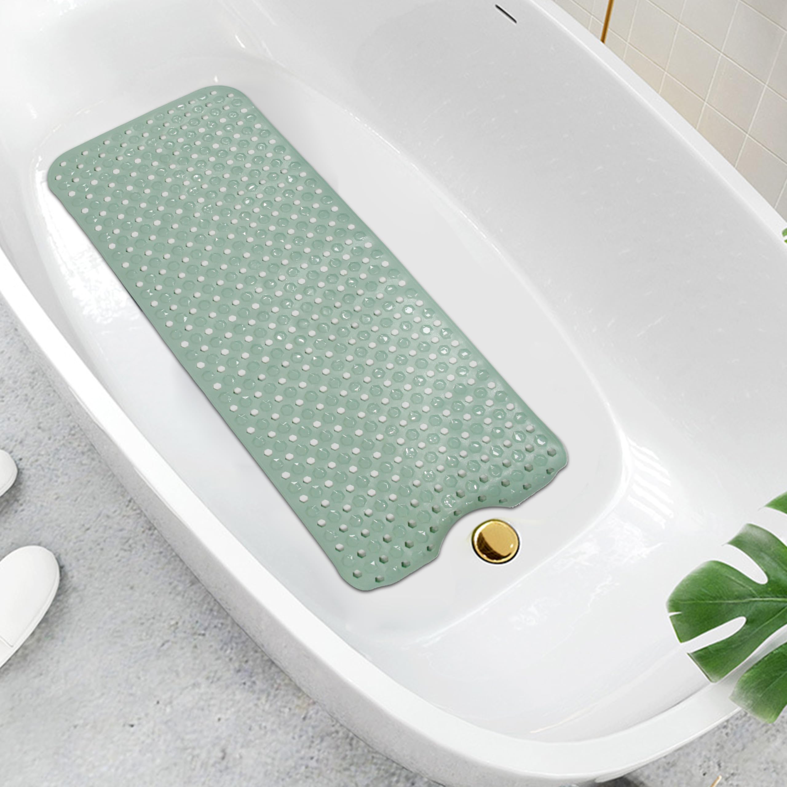 Non Slip Bath Mat - Extra Long Anti Mould Shower Mat - Machine Washable ...