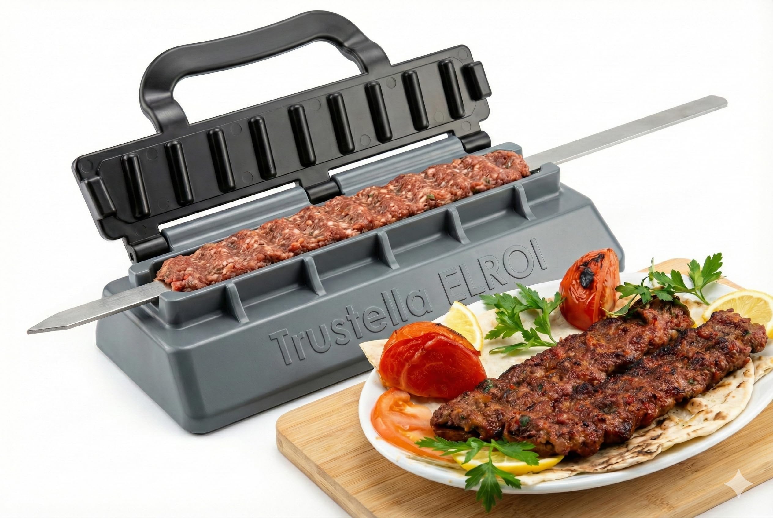 Trustella Heavy-Duty Kebab Maker – Premium Durable Food-Grade Plastic with Reinforced Hinges & Enhanced Handle – Easy to Use Perfect Kebabs Maker for BBQ, Grilling, and Family Gatherings (Black)