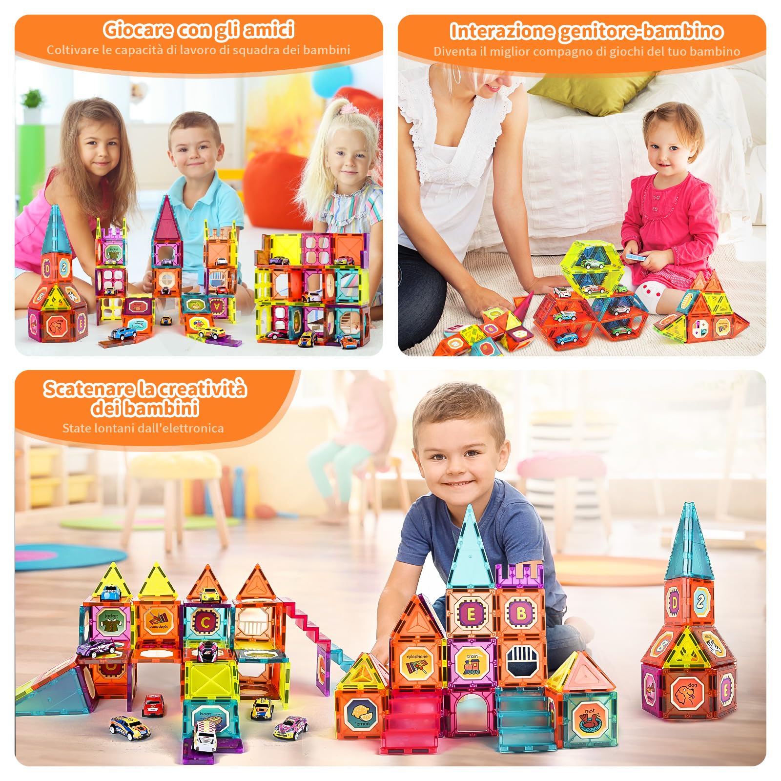 Gavgroom Costruzioni Magnetiche 95 Tessere Magnetiche Bambini Giochi Magneti Costruzioni per Bambini 3 Anni con 10 Macchinine a Frizione Regalo per Ragazzi e Ragazze di 3 4 5 6 Anni
