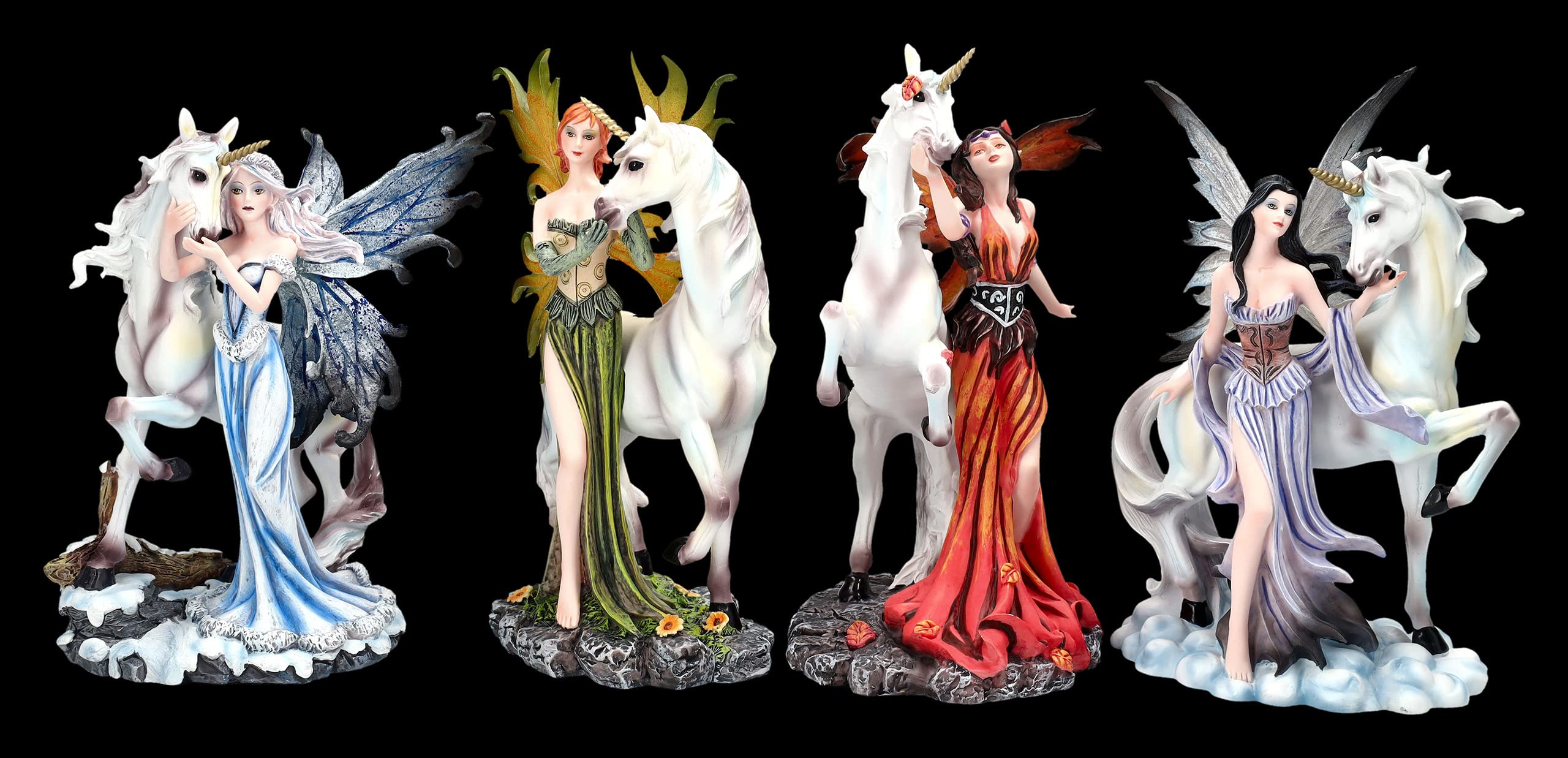 Figurines elfes avec licornes 22 cm - Statue de fée décoration fantastique maison