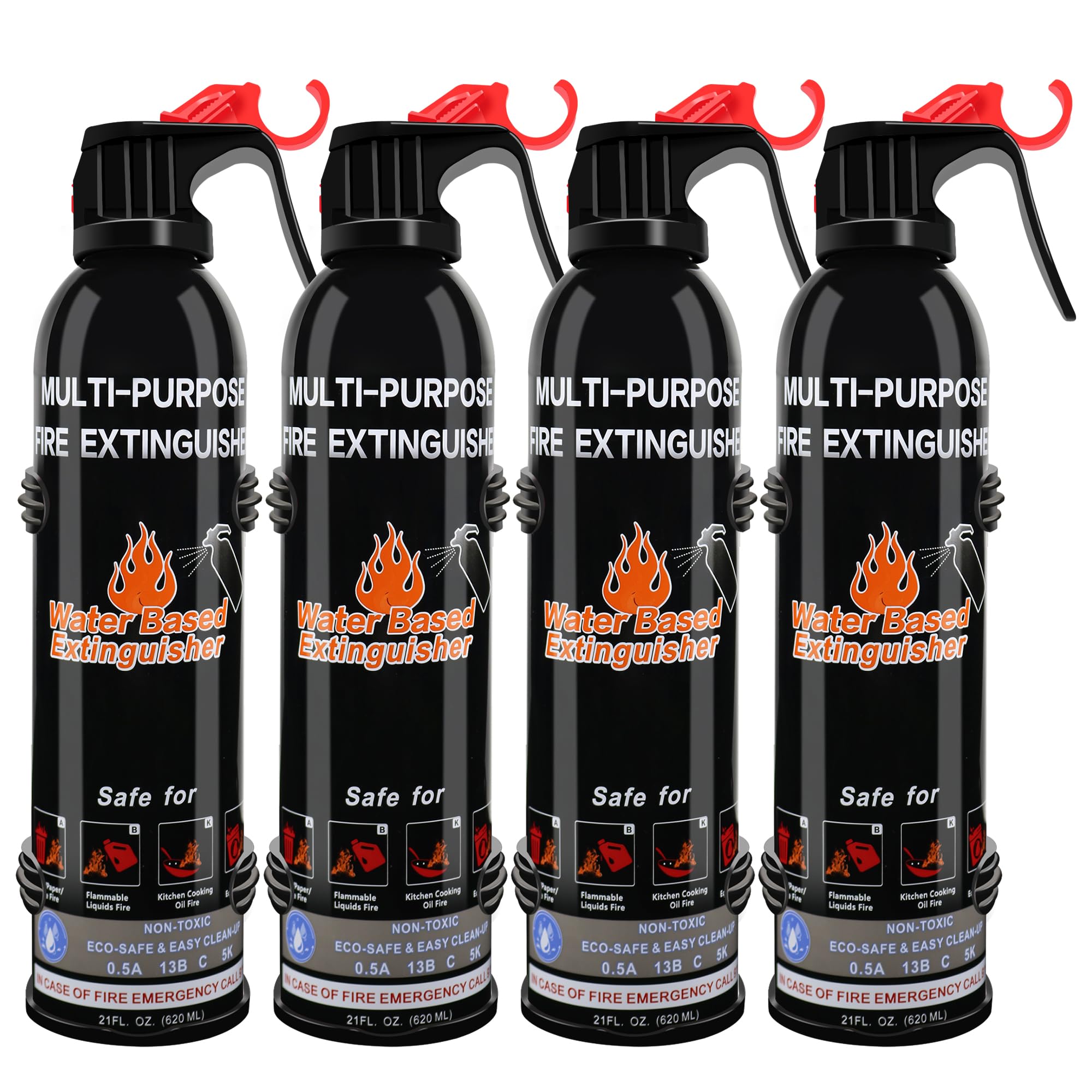 Fire Extinguisher for Home, 4 Pack Vehicle Fire Extinguishers with Mount, Portable Fire Extinguisher Effective on A, B, C, K Fires, Water-Based