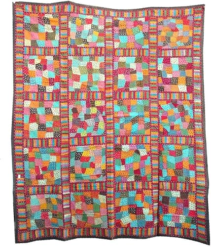 Vista 14 de Rastogi Handicrafts India étnico hecho a mano apliques Jogi trabajo algodón doble cama tamaño Queen multicolor Bedsheet Cover (Multi JAGGING color)