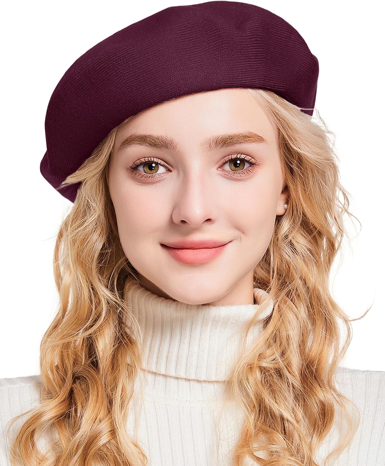 Umeepar Women French Beret Hat Reversible Double Layer Hat Solid Color