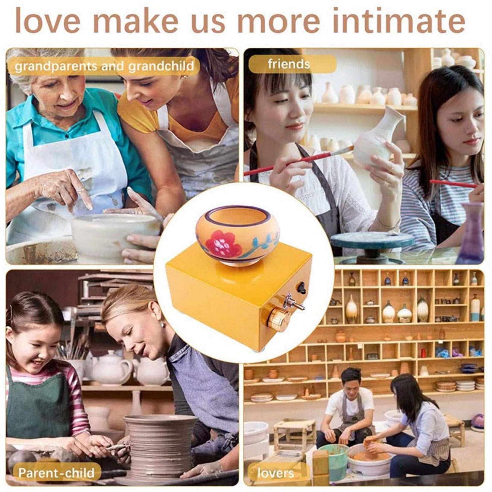 Electric Pottery Wheel Machine, DIY Clay Tool Mini Pottery Wheel Electric Pottery Machine Ceramic Making Machine, Yellow