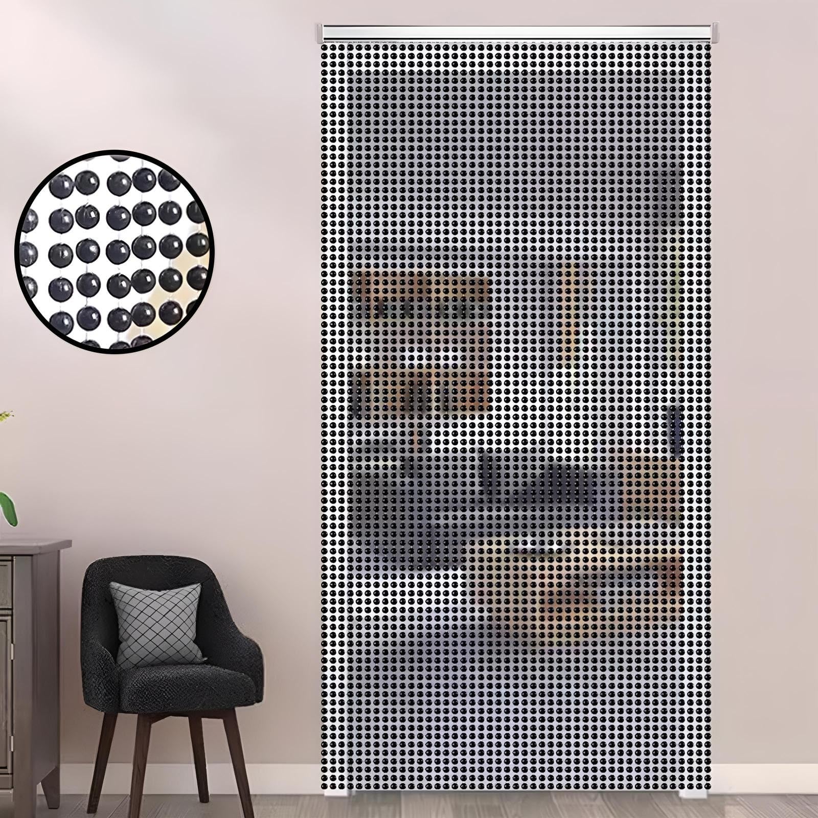 Eiauiuo One Color Black Beaded Curtain For Door & Window, Insect Protection Fly Curtain, Room Divider With Aluminum Alloy Rail, Decorative Hanging Curtain For Home, Room Divider Screen(80X180cm(26 Stränge))