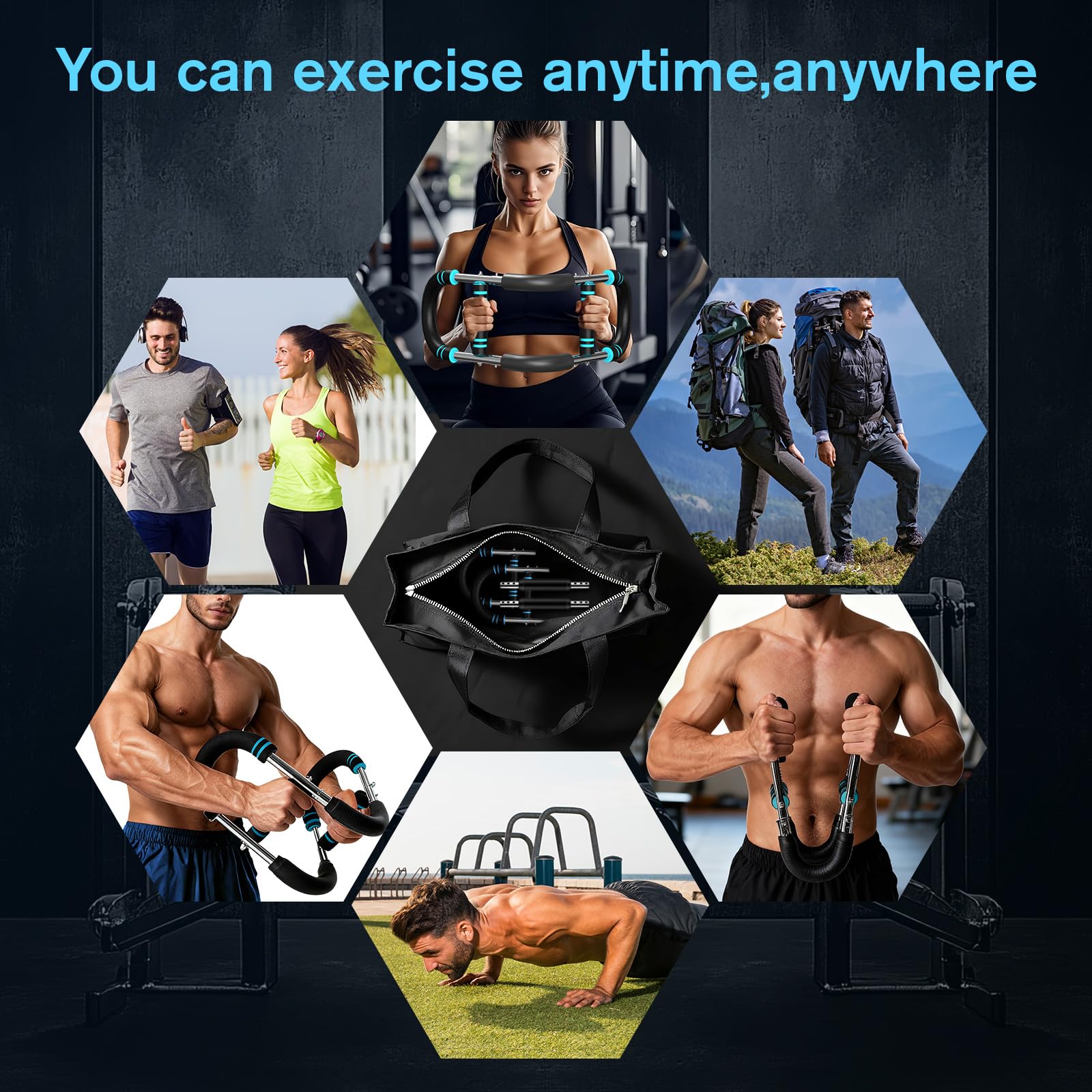 Twister Armtrainer, U-VKK 5-stufig Verstellbarer Brusttrainer (30-50 kg),tragbar mit abnehmbarem Design，fitnessgeräte für zuhause Für das Armmuskeltraining, Blau und Schwarz