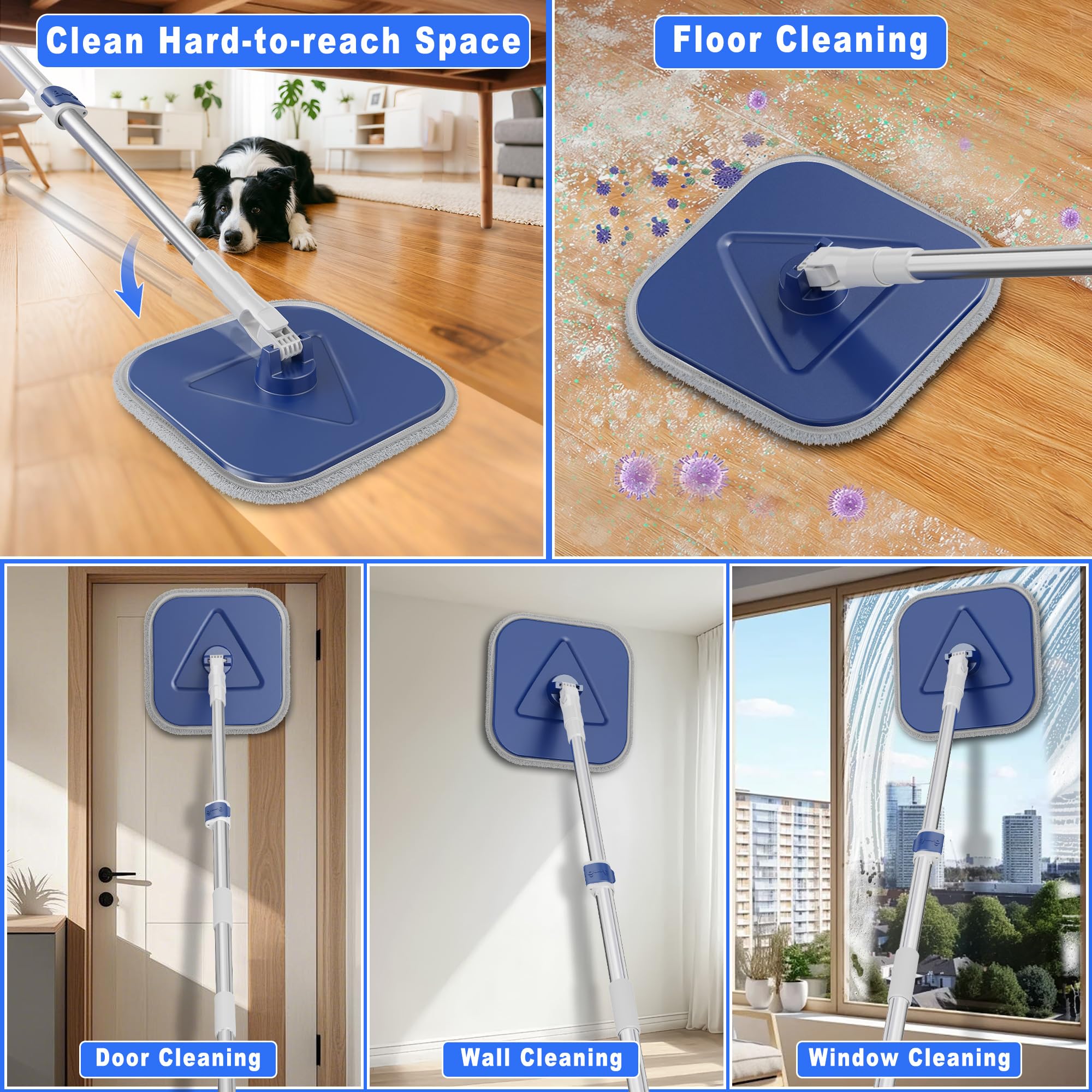 Set di mocio rotante e secchio, separati per serbatoi d'acqua puliti e sporchi, testa in microfibra autorestringente a mani libere, mocio piatto per la pulizia di pavimenti in legno