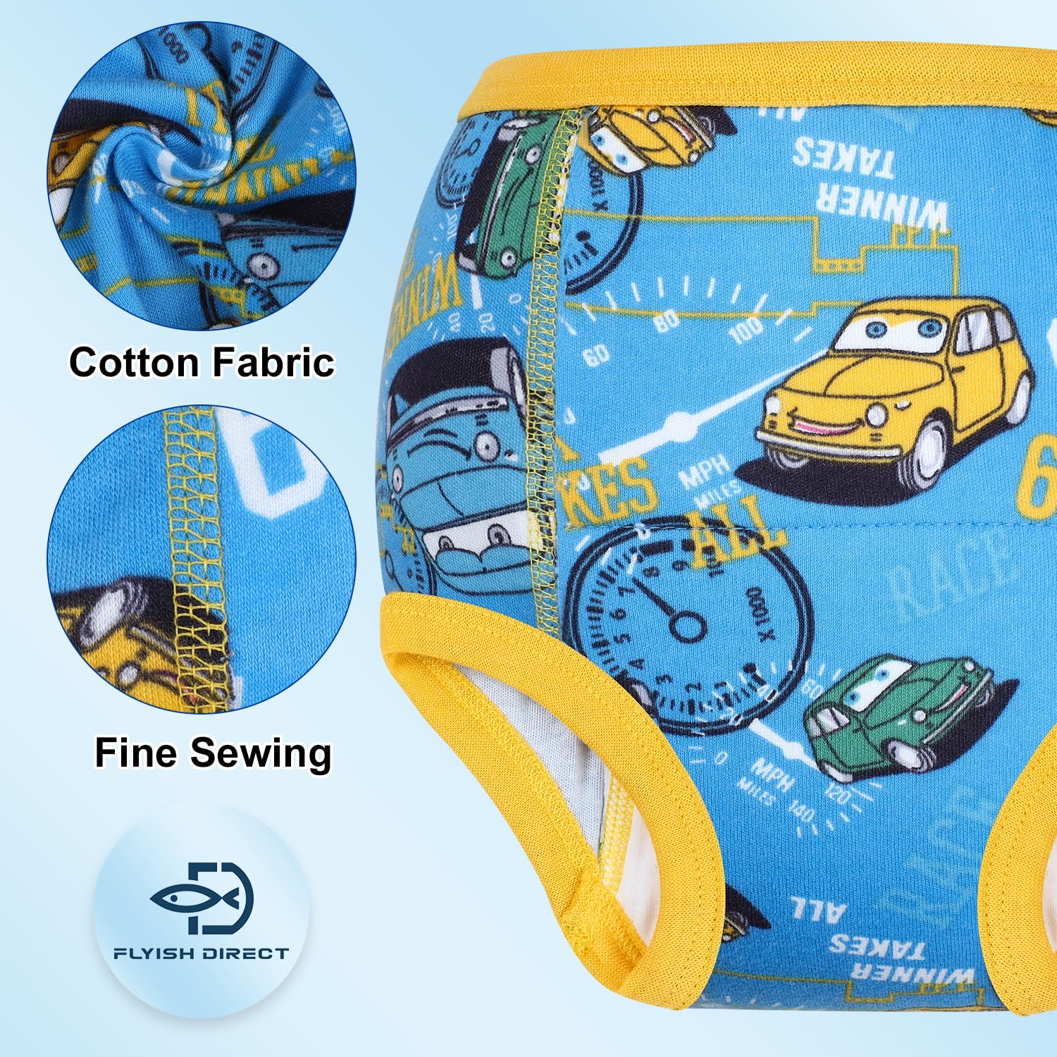 FLYISH DIRECT Calzones de Entrenamiento para niño, Ropa Interior de Entrenamiento para niños y niñas de 100% algodón, Calzoncillos de Aprendizaje Reutilizables, 10 Paquetes, 8 años